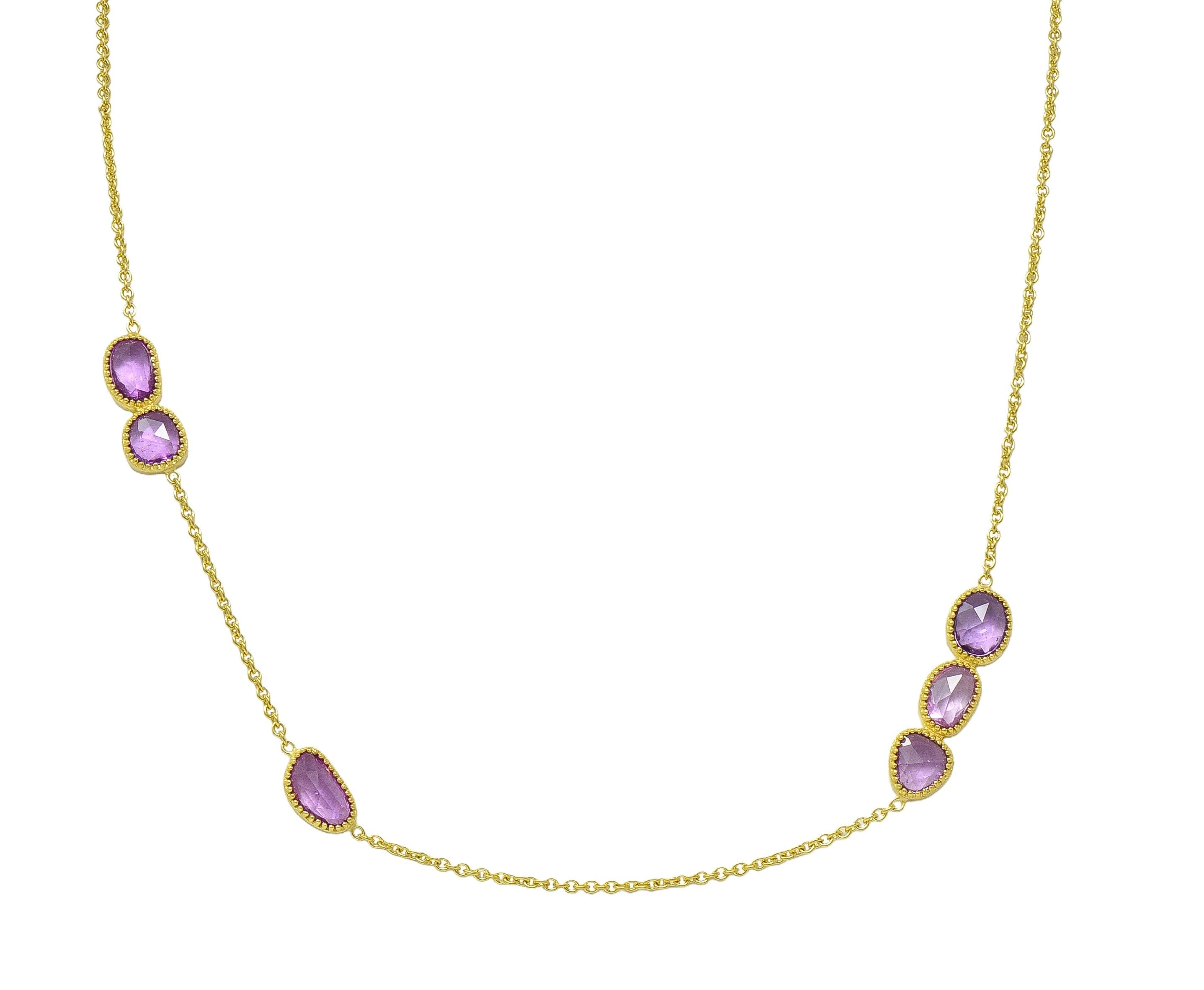 2000's Amethyst 18 Karat Yellow Gold Station Necklace
