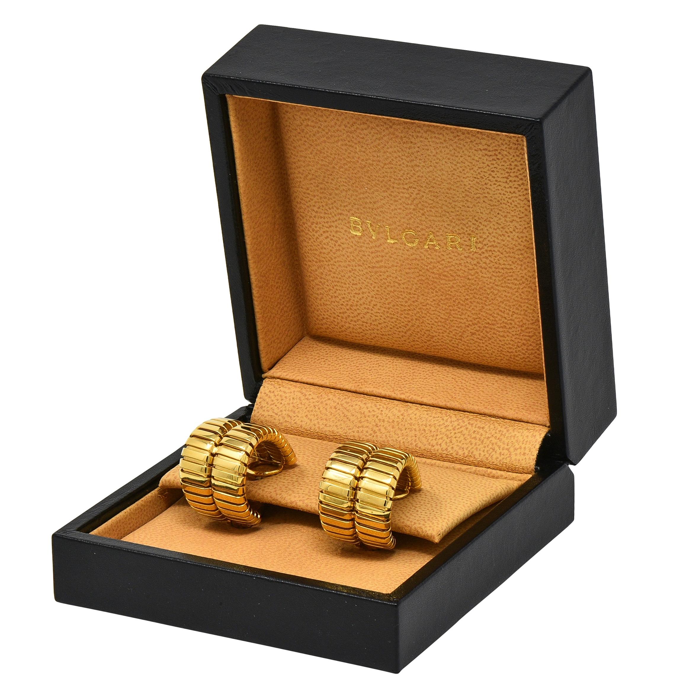Bulgari 1990's 18 Karat Yellow Gold Vintage Tubogas J-Hoop Ear-Clip Earrings