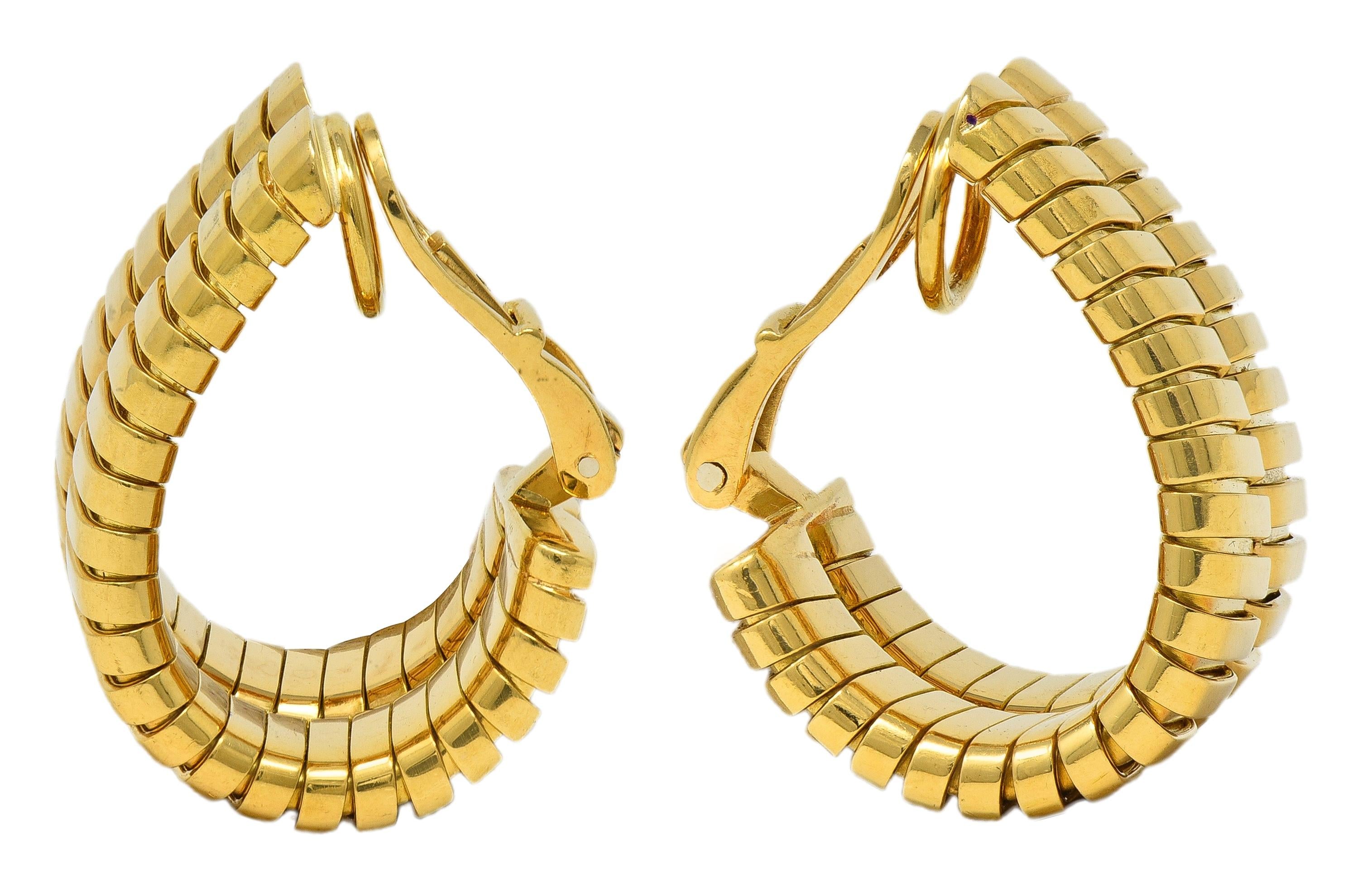 Bulgari 1990's 18 Karat Yellow Gold Vintage Tubogas J-Hoop Ear-Clip Earrings