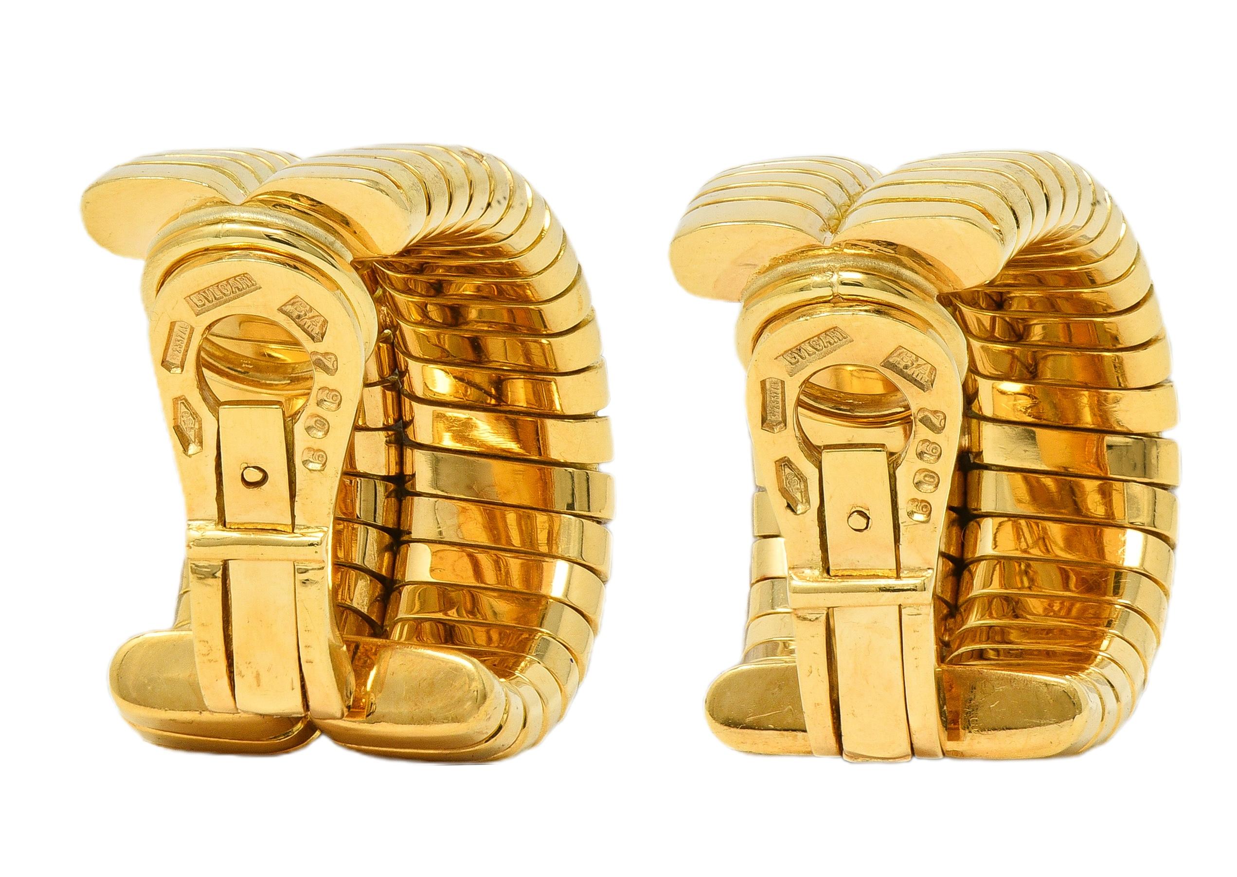Bulgari 1990's 18 Karat Yellow Gold Vintage Tubogas J-Hoop Ear-Clip Earrings