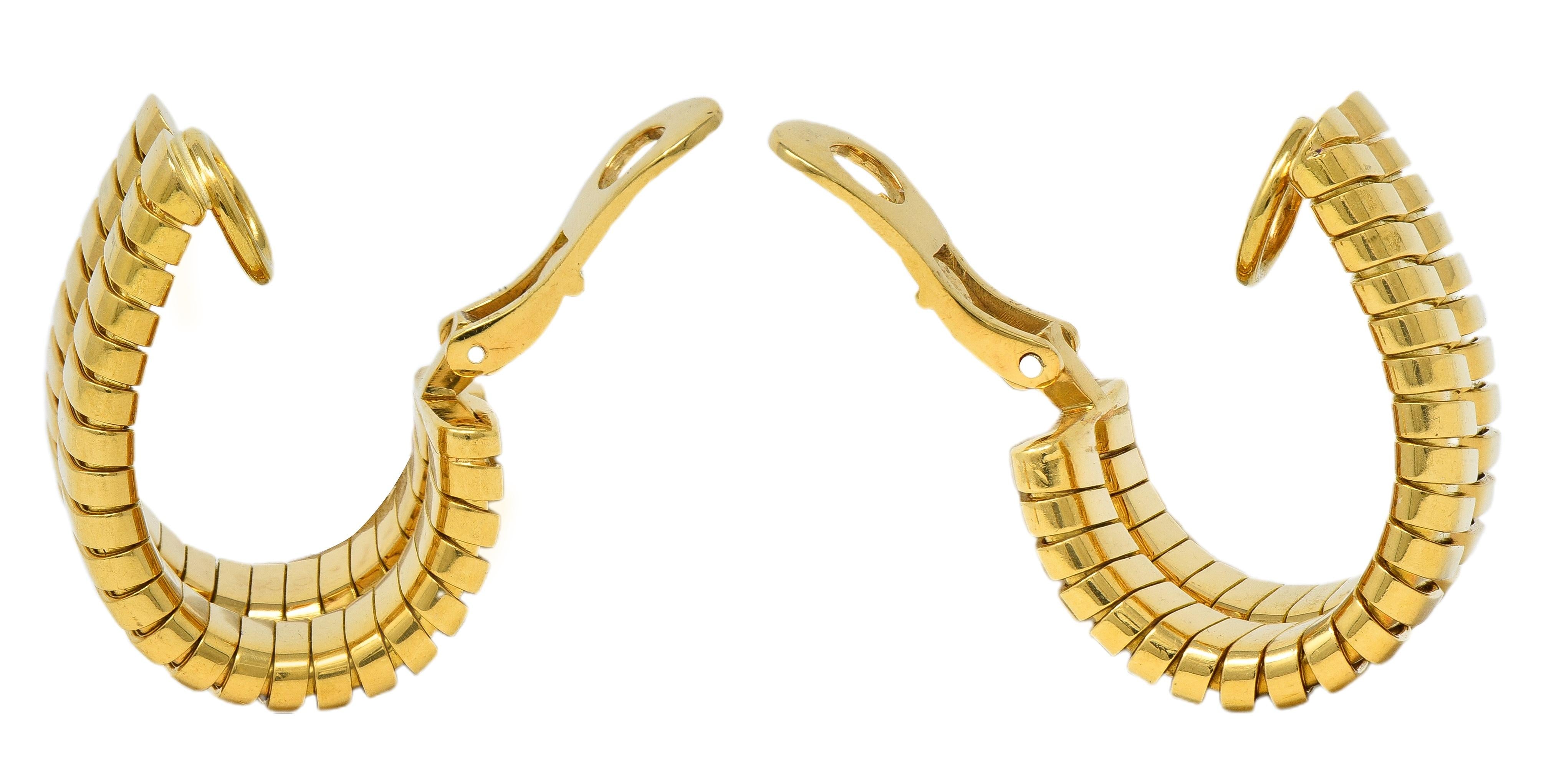 Bulgari 1990's 18 Karat Yellow Gold Vintage Tubogas J-Hoop Ear-Clip Earrings