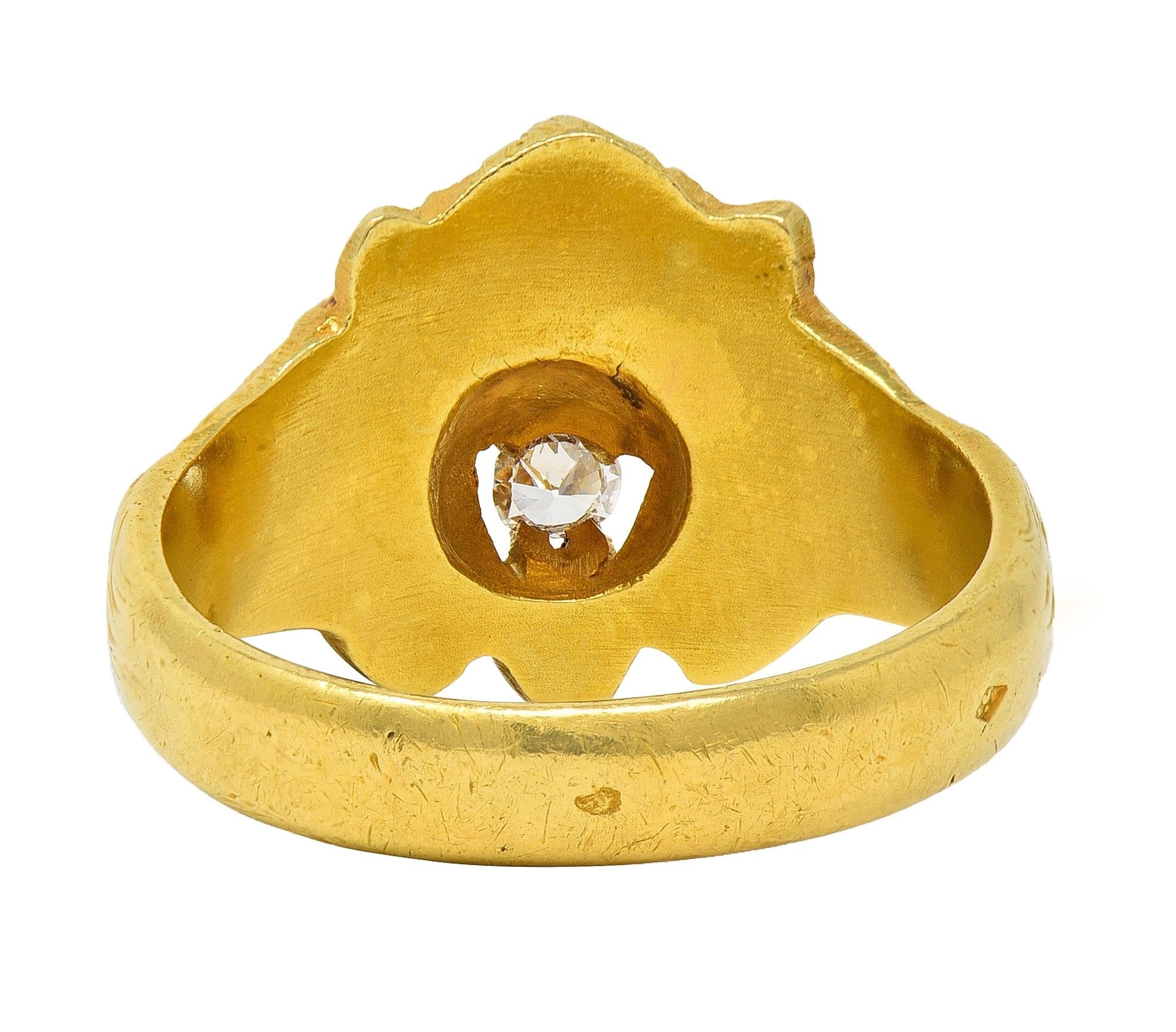 Art Nouveau French 1924 Diamond 18 Karat Yellow Gold Antique Lion Ring