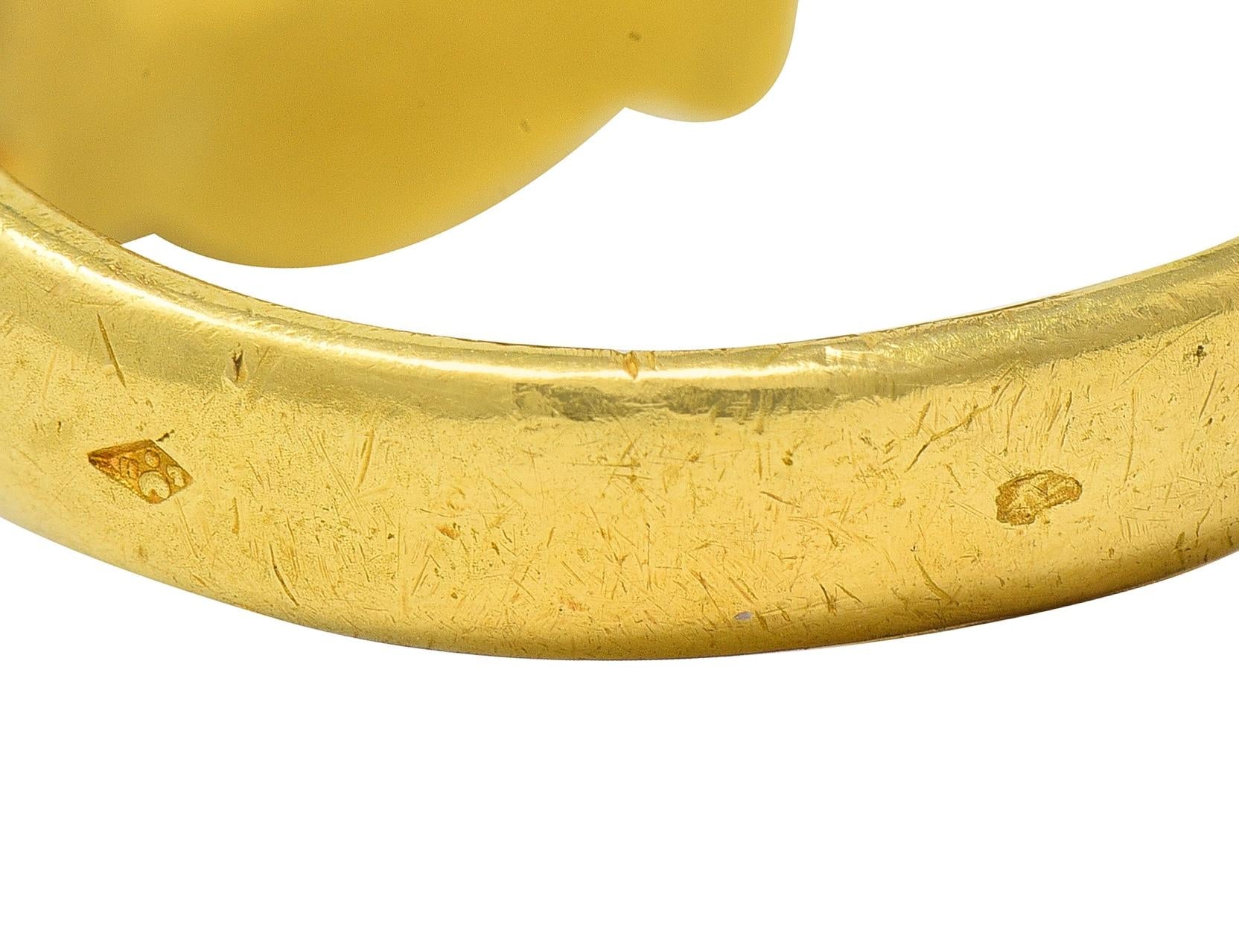 Art Nouveau French 1924 Diamond 18 Karat Yellow Gold Antique Lion Ring