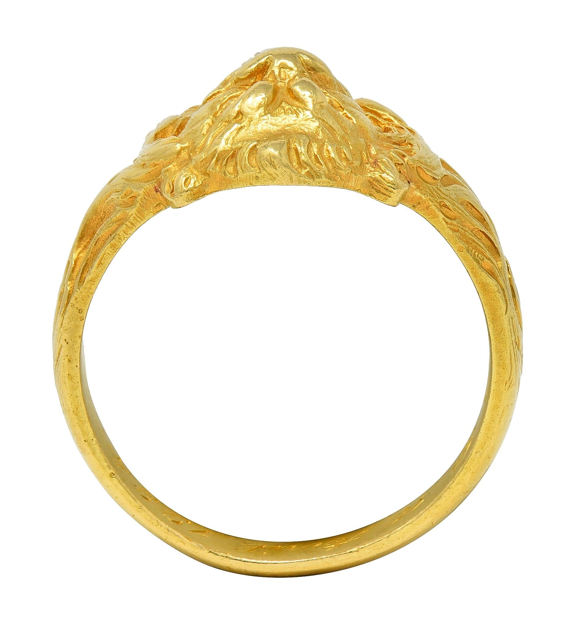 Art Nouveau French 1924 Diamond 18 Karat Yellow Gold Antique Lion Ring