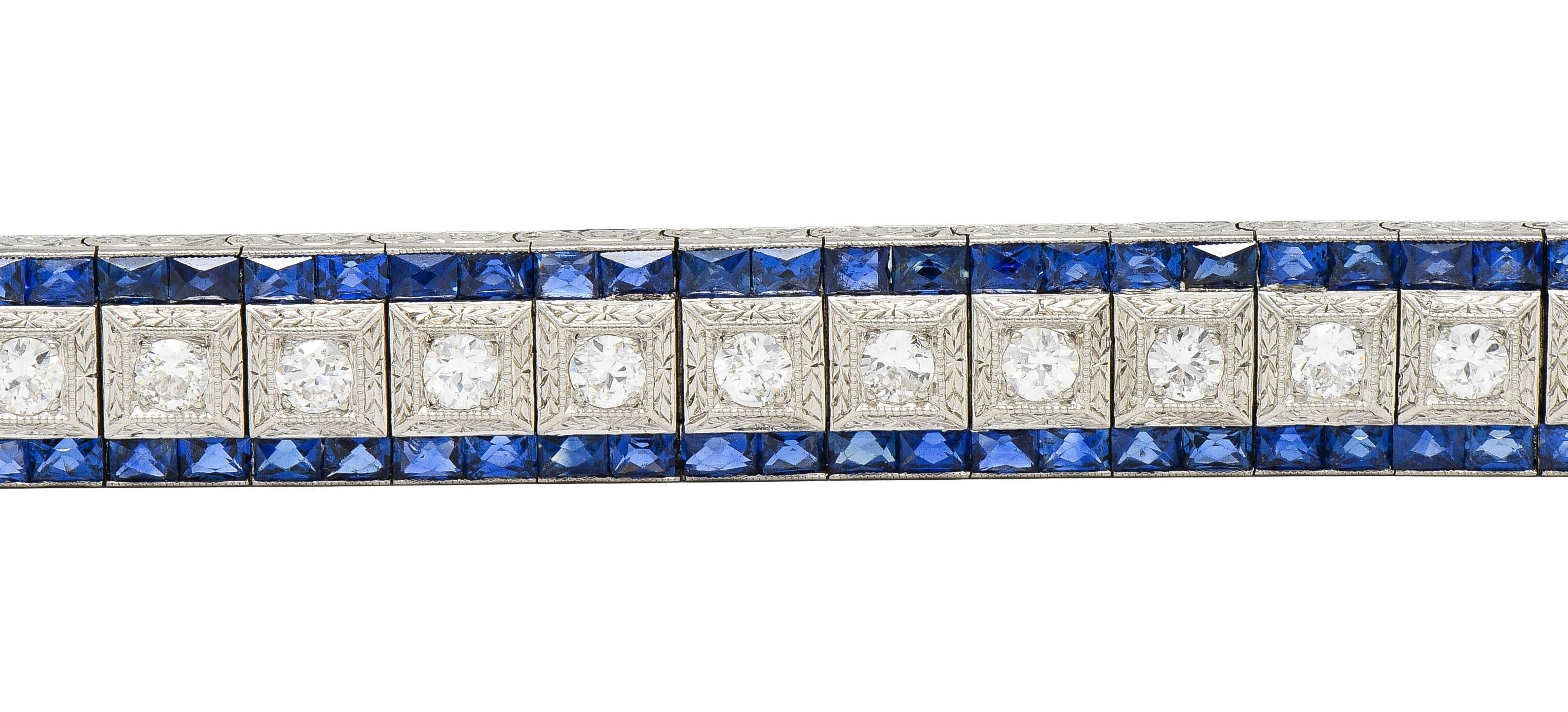 Black Starr & Frost Art Deco 19.72 CT Diamond Sapphire Platinum Vintage Bracelet