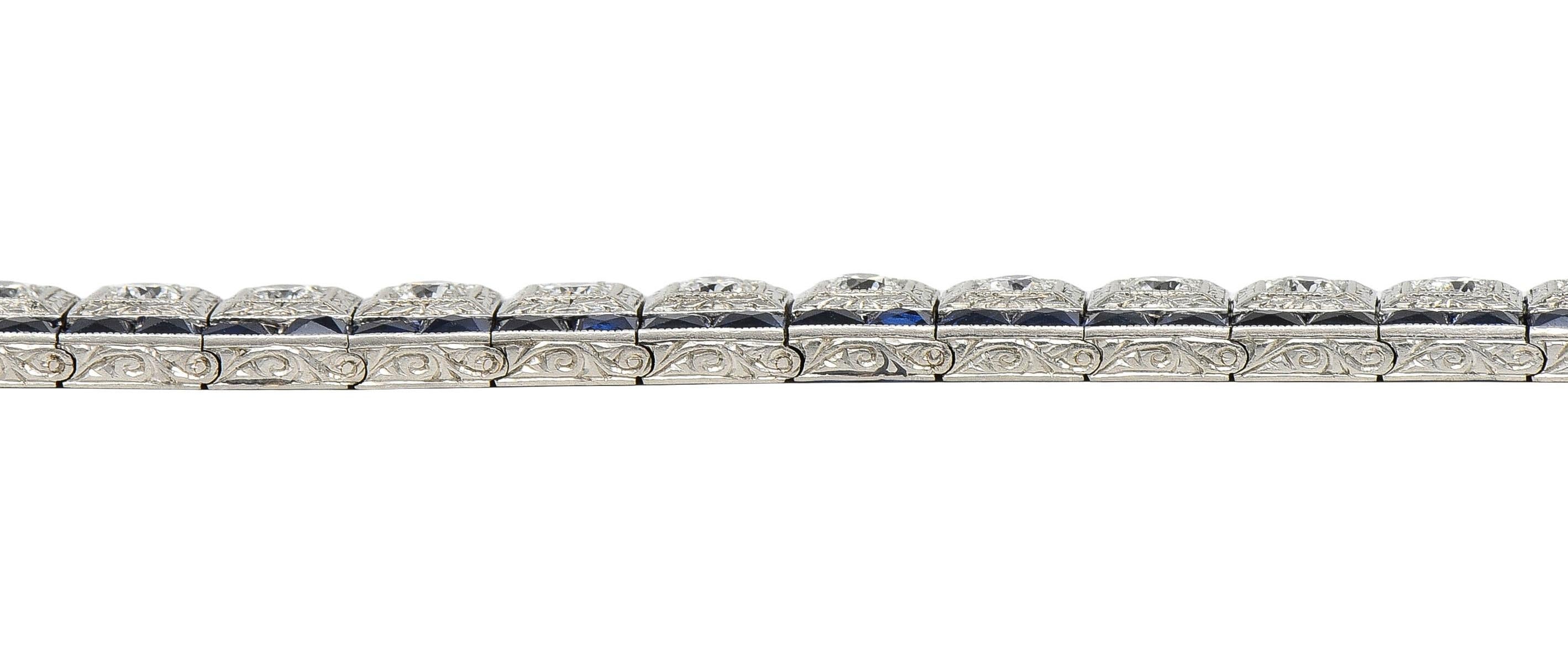 Black Starr & Frost Art Deco 19.72 CT Diamond Sapphire Platinum Vintage Bracelet