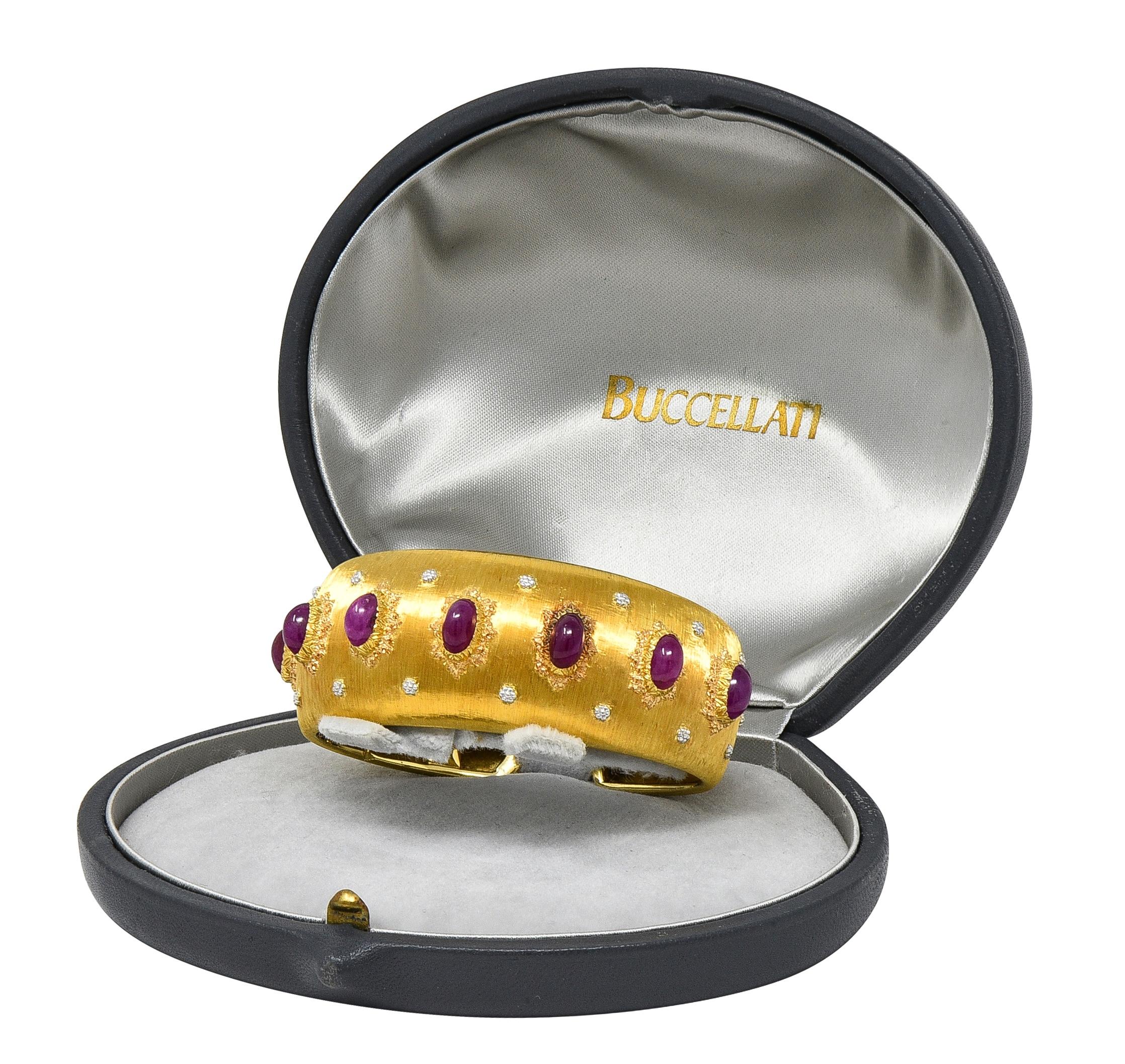 Buccellati 1980's Ruby 11.20 CTW 18K Two-Tone Gold Vintage Macri Cuff Bracelet