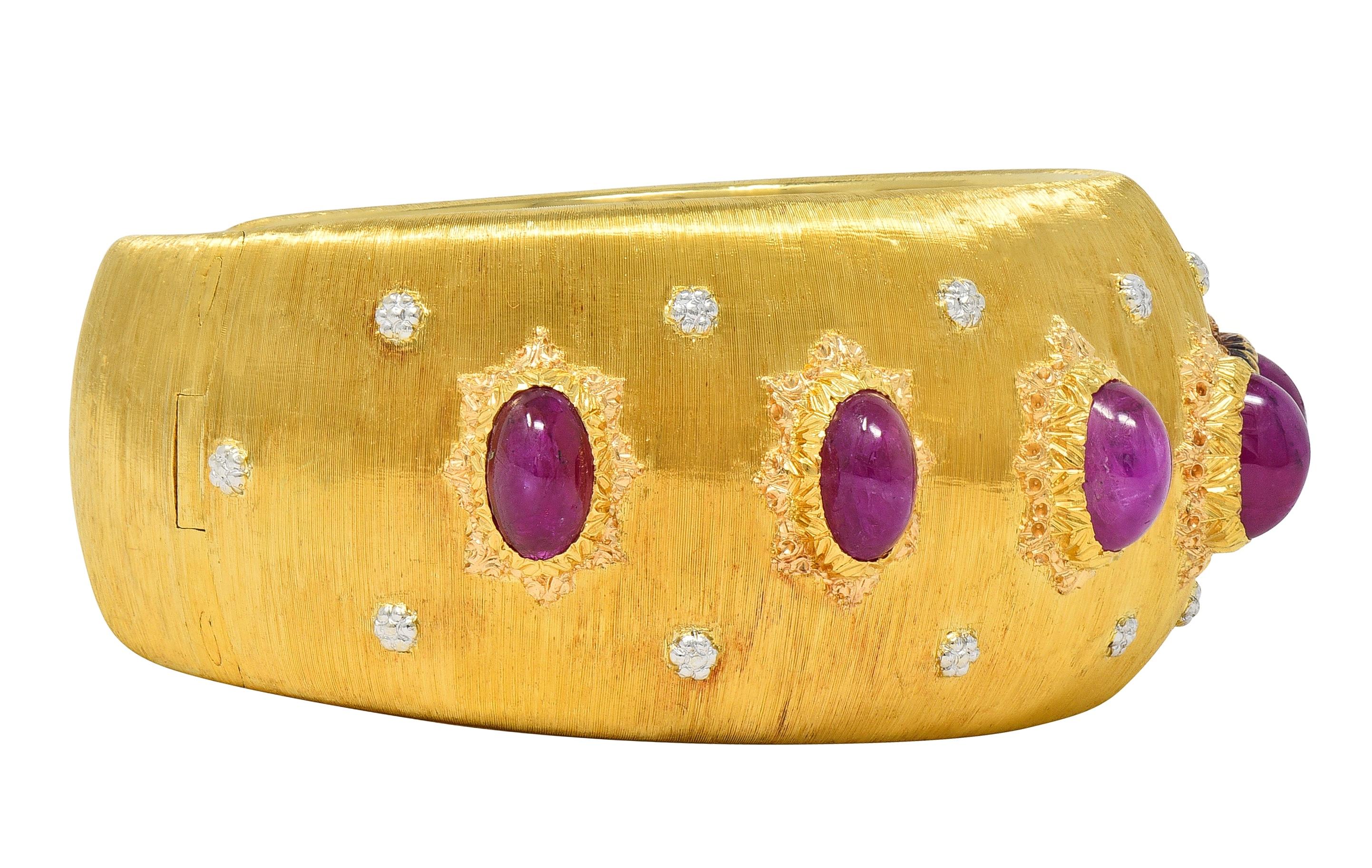 Buccellati 1980's Ruby 11.20 CTW 18K Two-Tone Gold Vintage Macri Cuff Bracelet