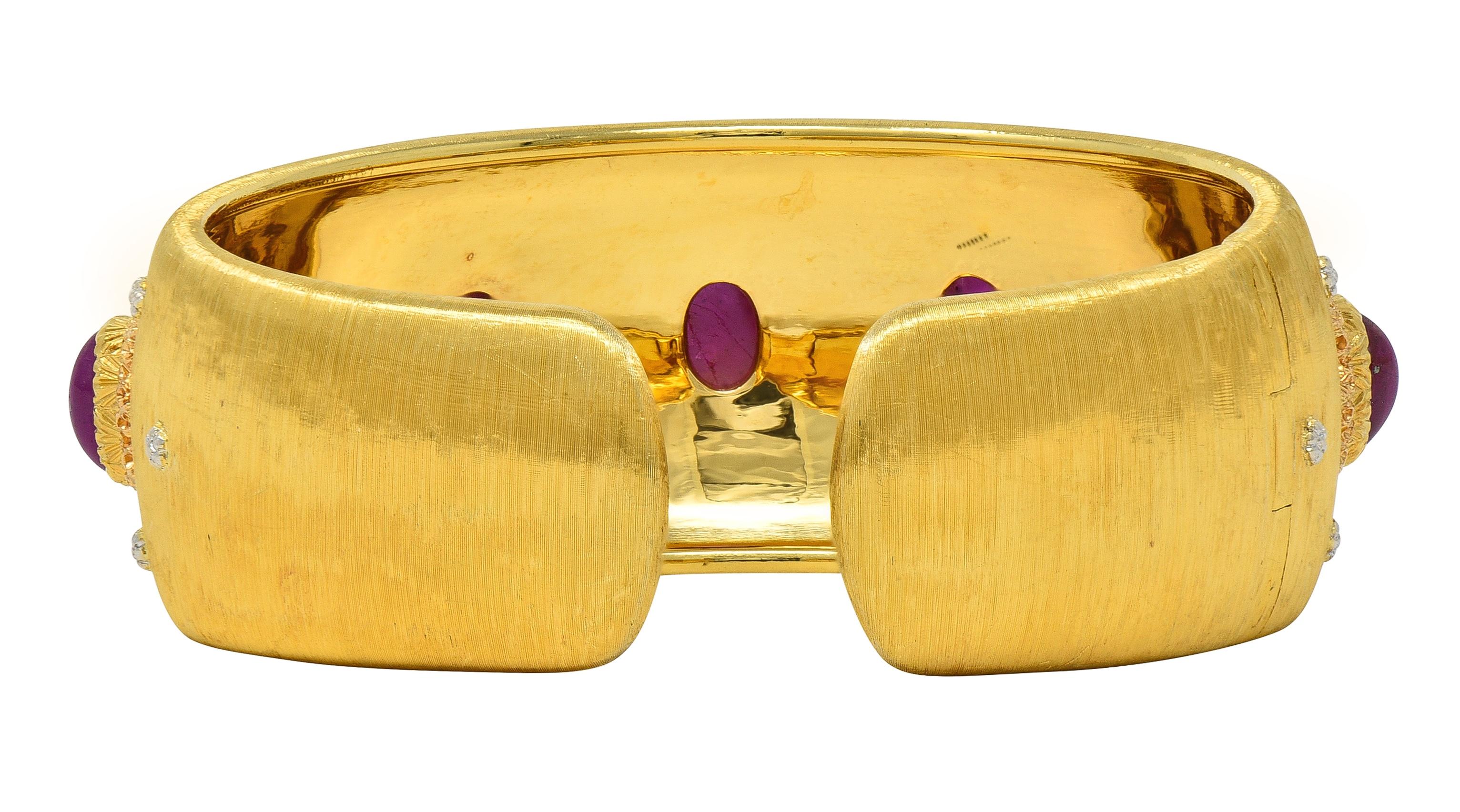 Buccellati 1980's Ruby 11.20 CTW 18K Two-Tone Gold Vintage Macri Cuff Bracelet