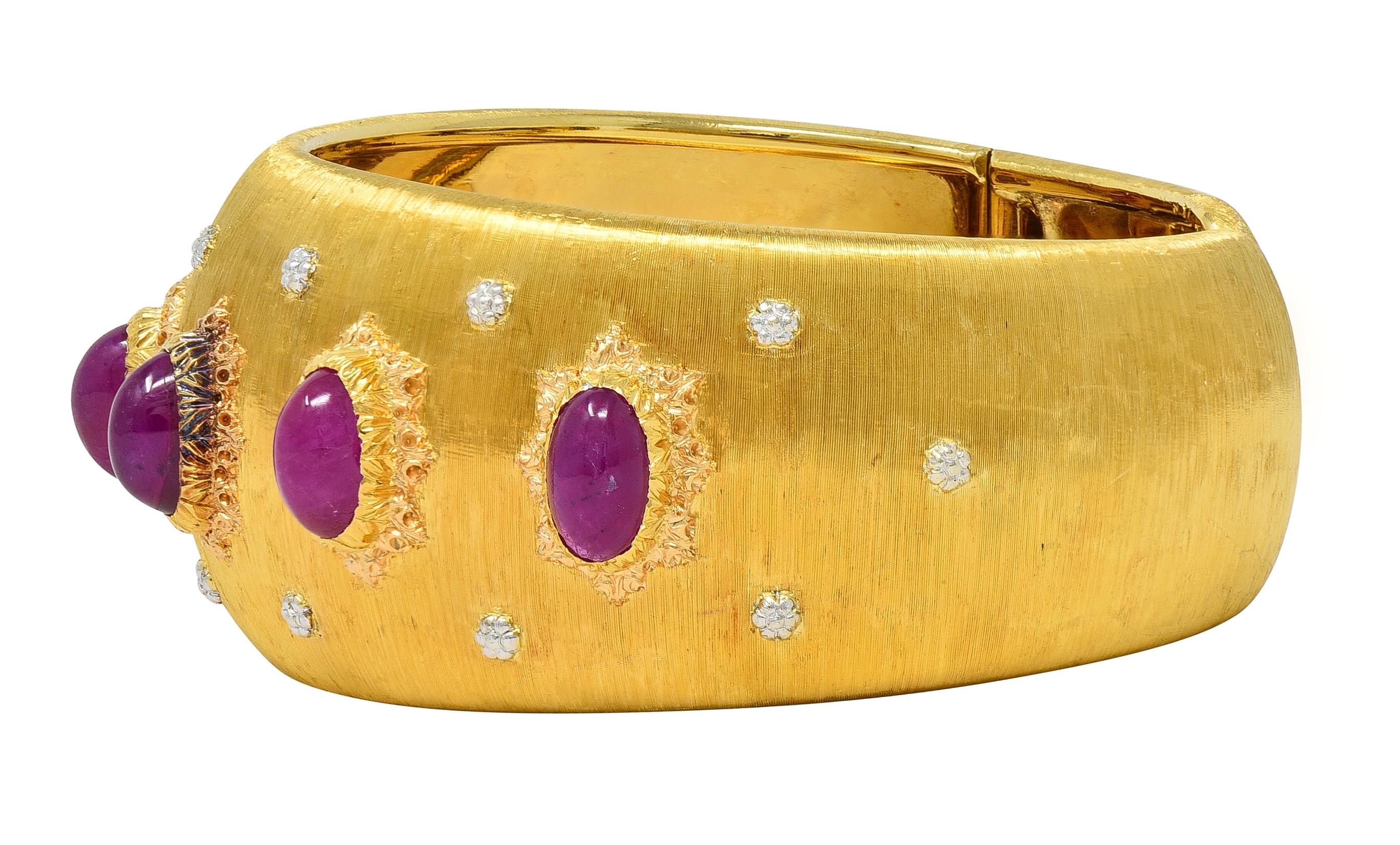 Buccellati 1980's Ruby 11.20 CTW 18K Two-Tone Gold Vintage Macri Cuff Bracelet