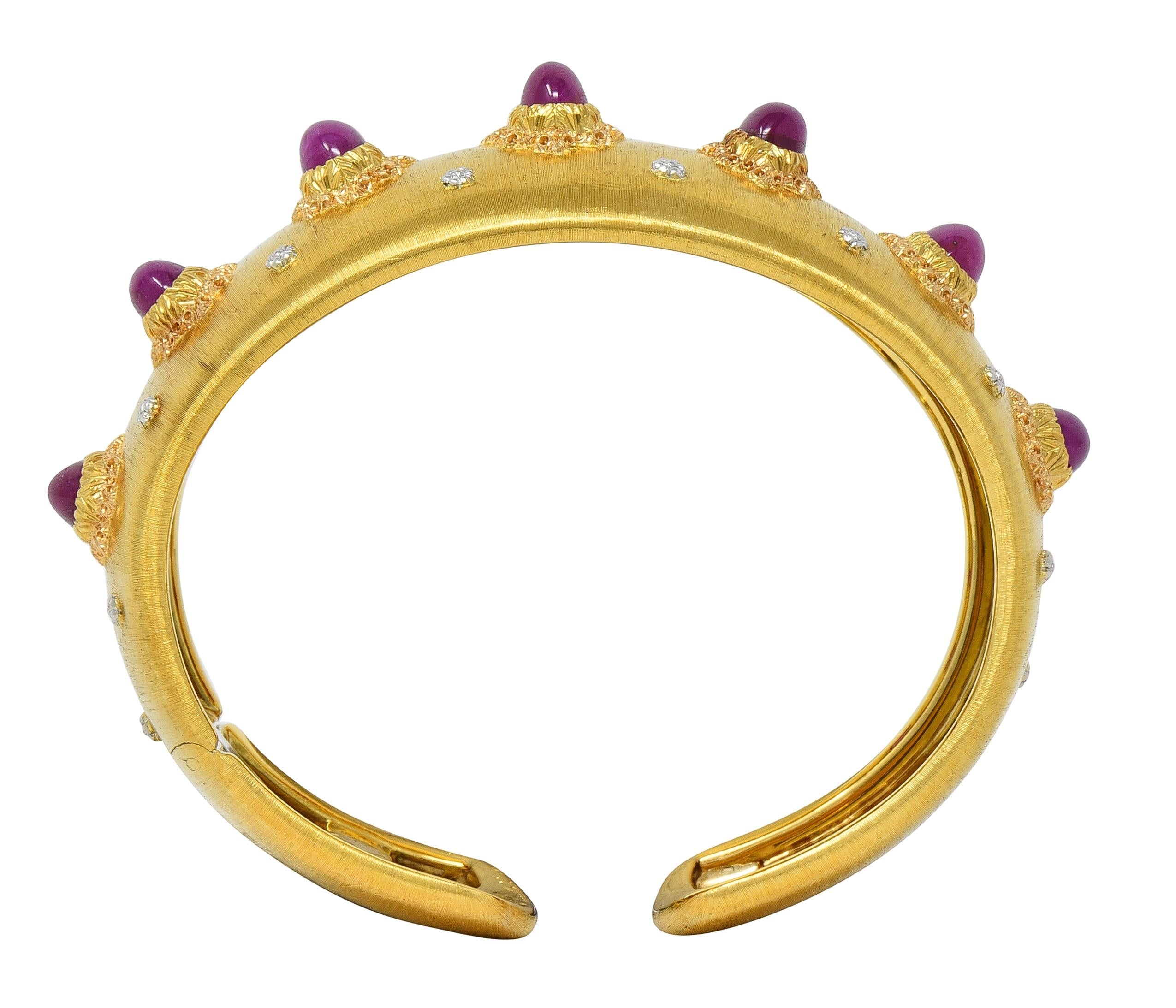 Buccellati 1980's Ruby 11.20 CTW 18K Two-Tone Gold Vintage Macri Cuff Bracelet