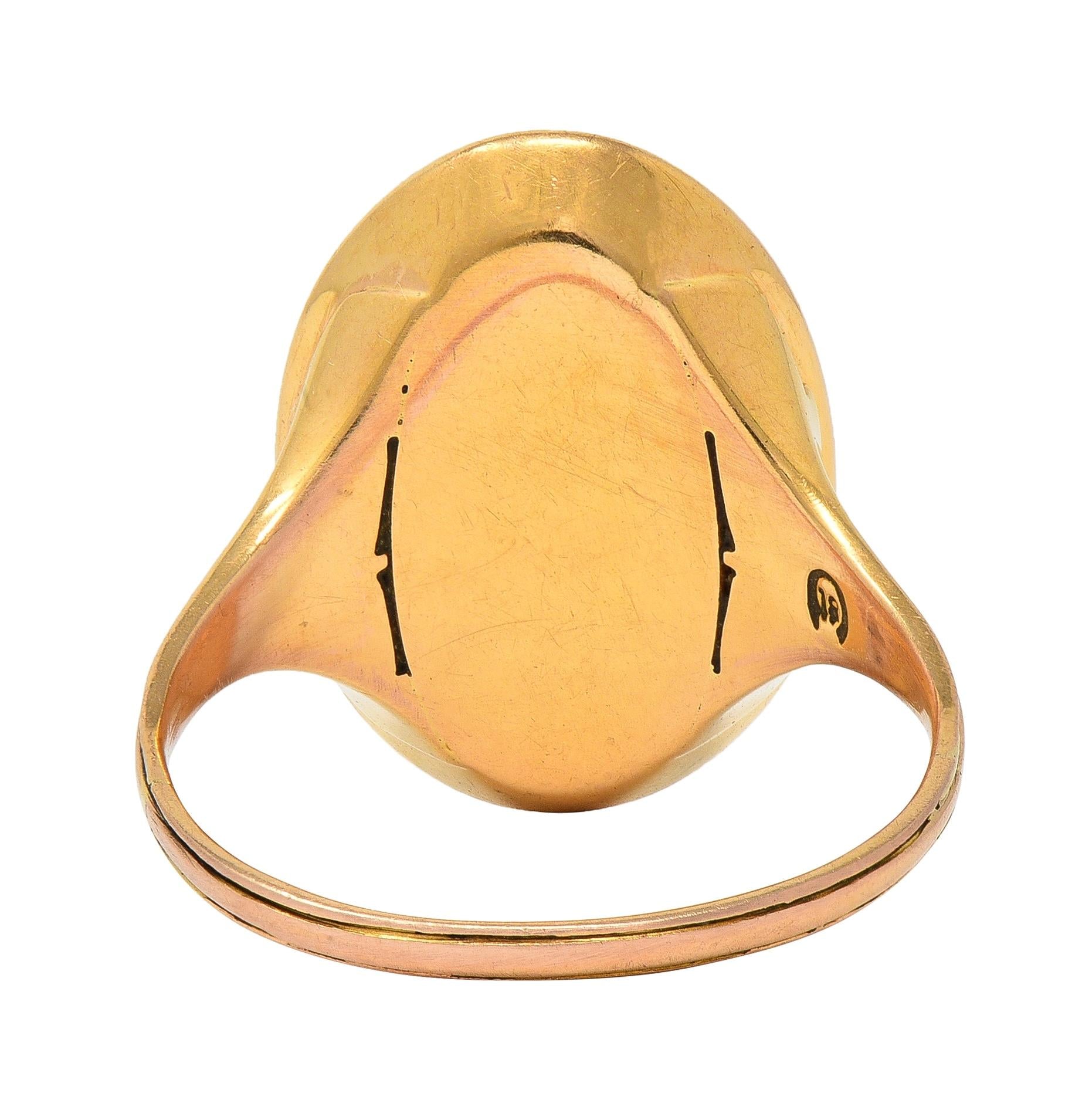 Edwardian Bloodstone 18K Yellow Gold Antique Carved Eagle Intaglio Signet Ring