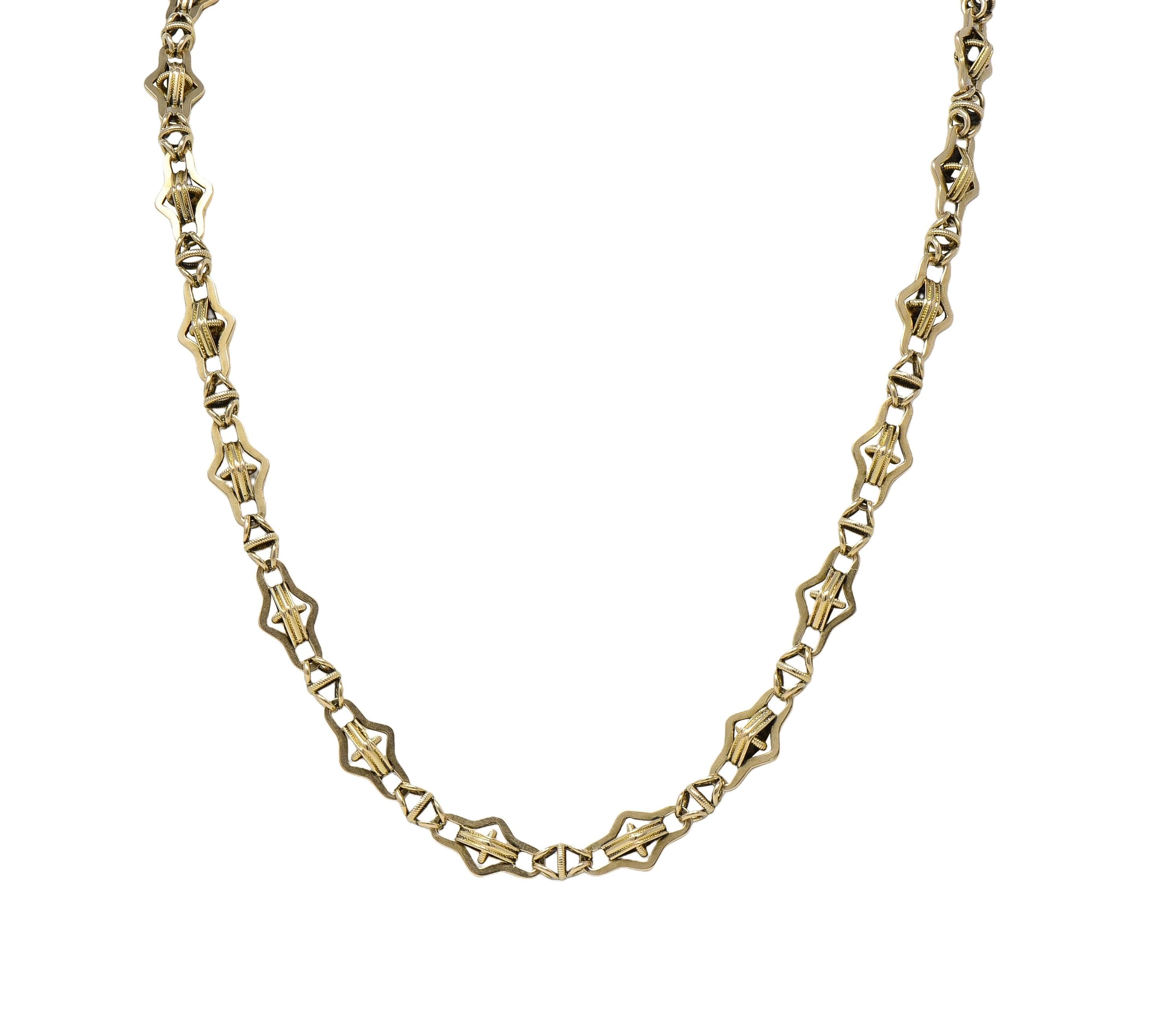 Victorian 14 Karat Yellow Gold Antique Fancy Navette Link Chain Necklace