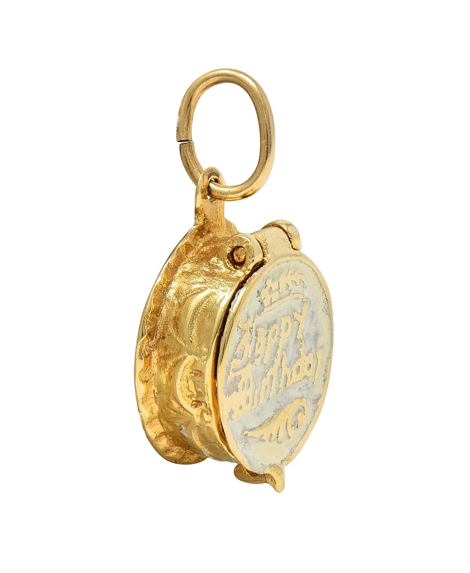 Mid-Century Enamel 14 Karat Gold Vintage Birthday Cake Surprise Charm