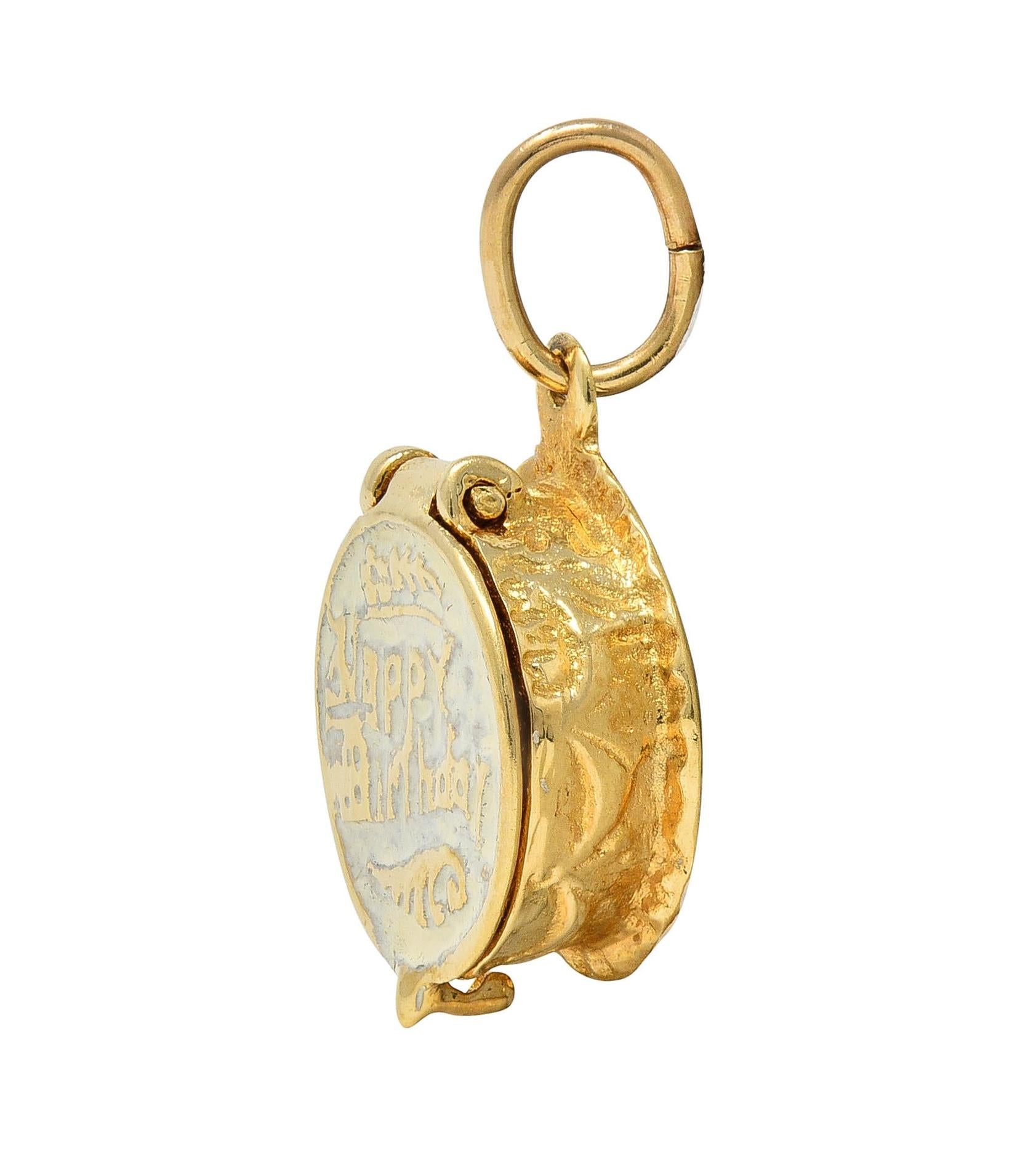 Mid-Century Enamel 14 Karat Gold Vintage Birthday Cake Surprise Charm