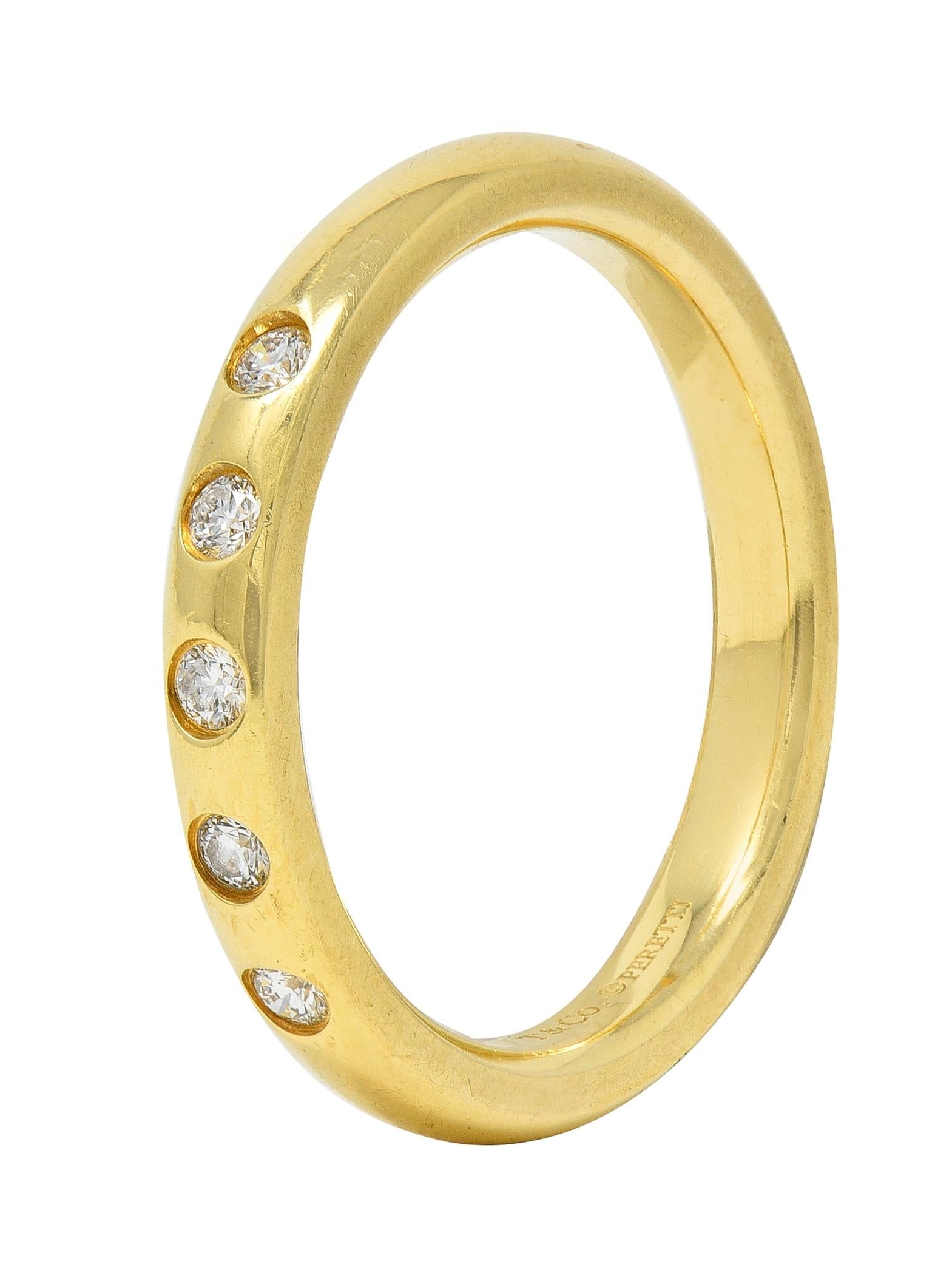 Elsa Peretti Tiffany & Co. 2000's Diamond 18K Yellow Gold Flush Set Band Ring