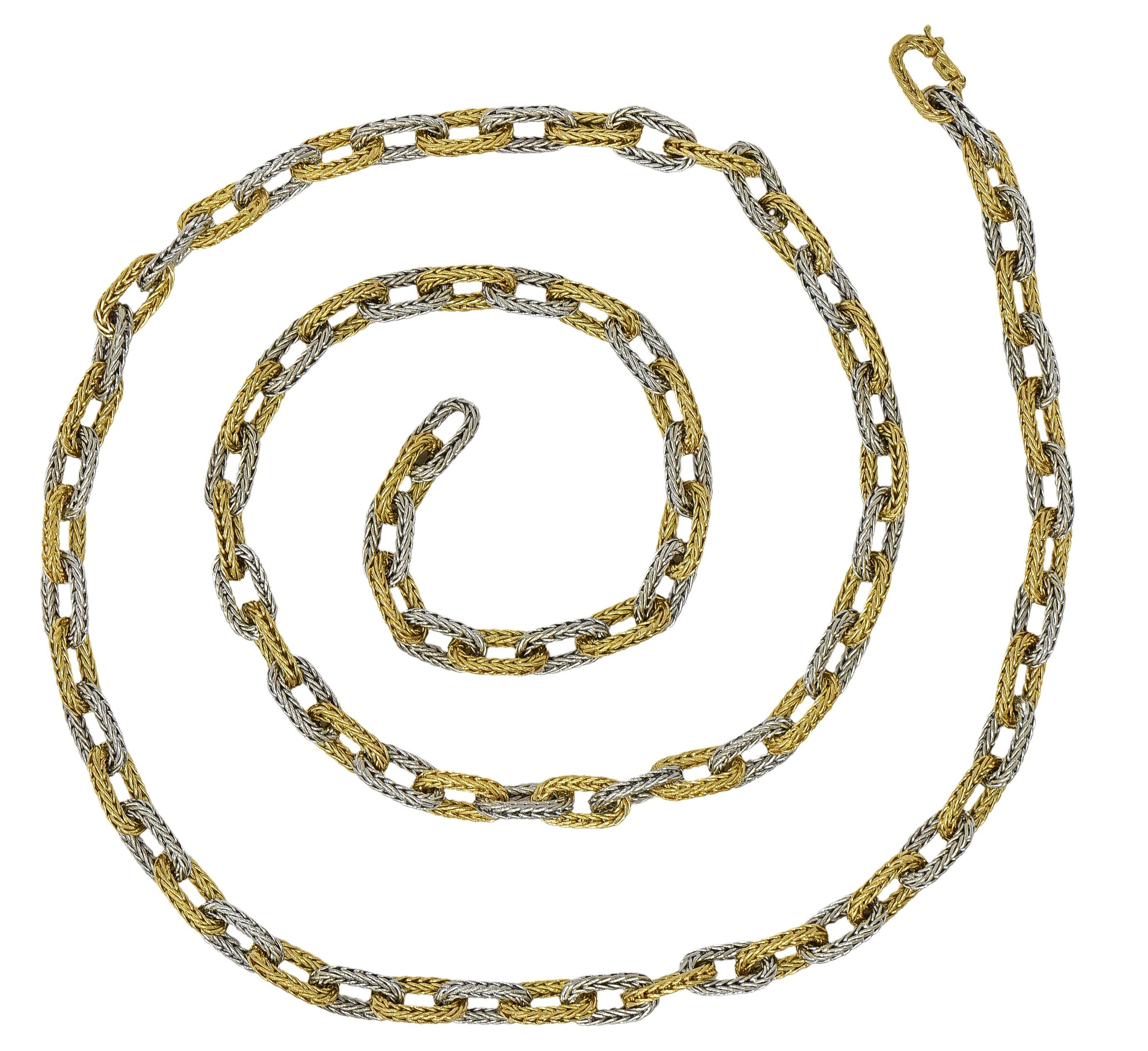 1960's 18 Karat Two-Tone Gold Vintage Woven Mesh Cable Link Chain Necklace