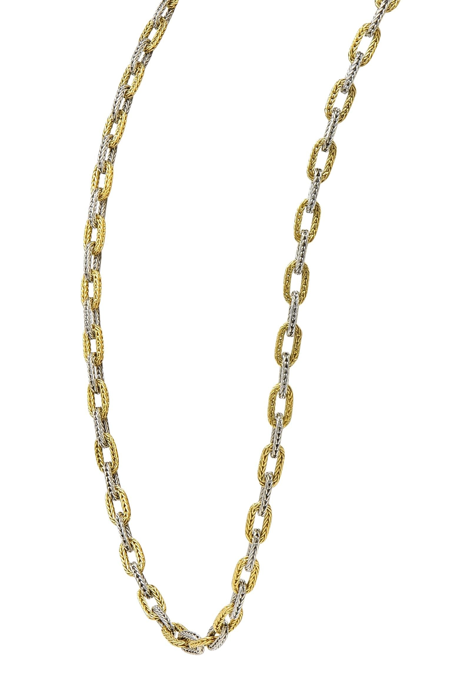 1960's 18 Karat Two-Tone Gold Vintage Woven Mesh Cable Link Chain Necklace