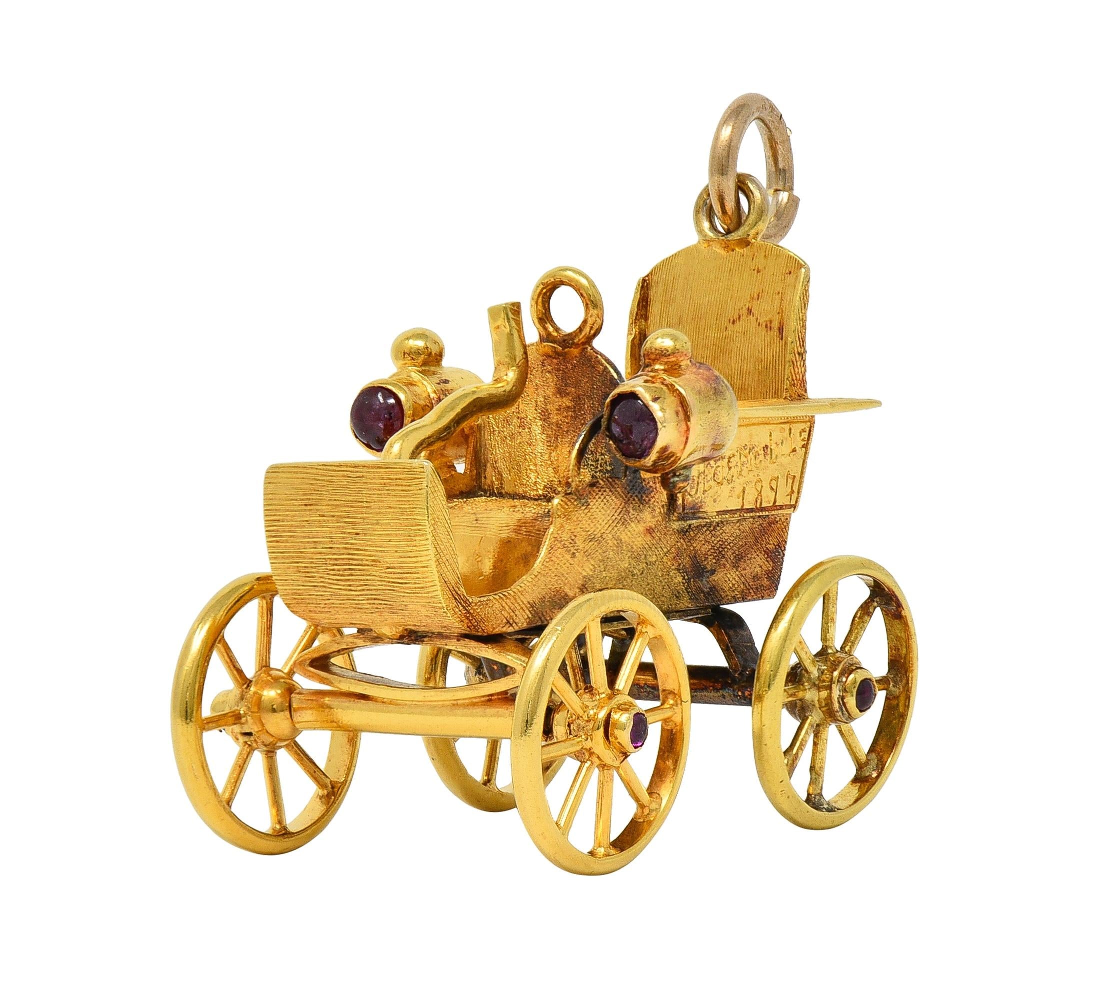 Tiffany & Co. Vintage Ruby 18 Karat Yellow Gold Antique Oldsmobile Car Pendant