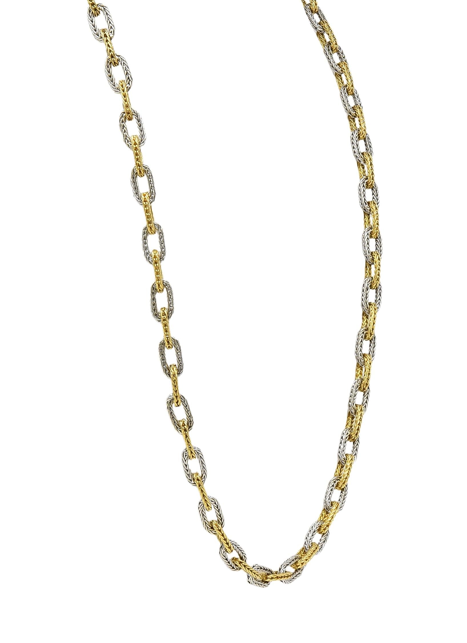 1960's 18 Karat Two-Tone Gold Vintage Woven Mesh Cable Link Chain Necklace