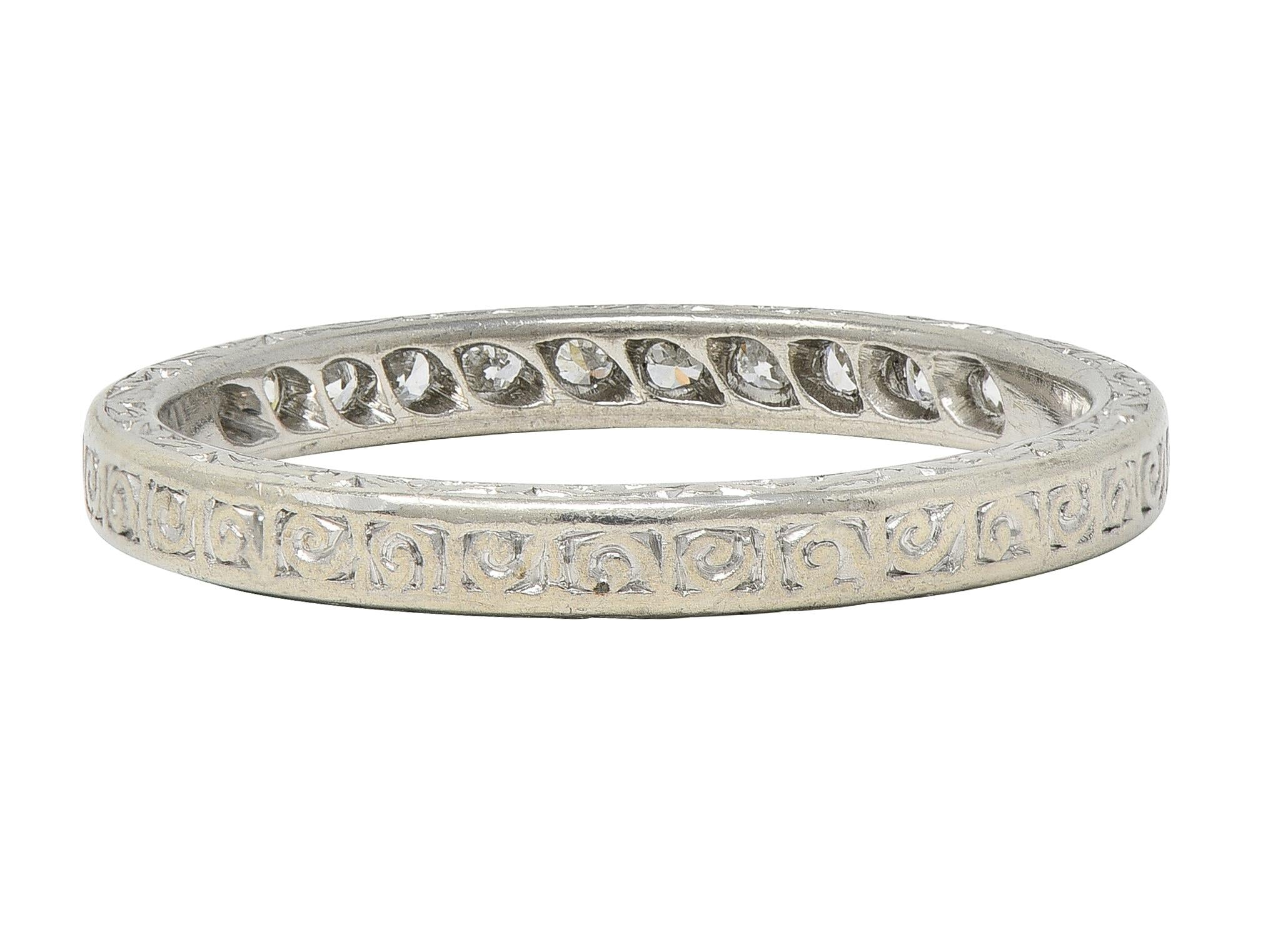 Art Deco 0.33 CTW Diamond Platinum Vintage Scrolling Wedding Band Ring