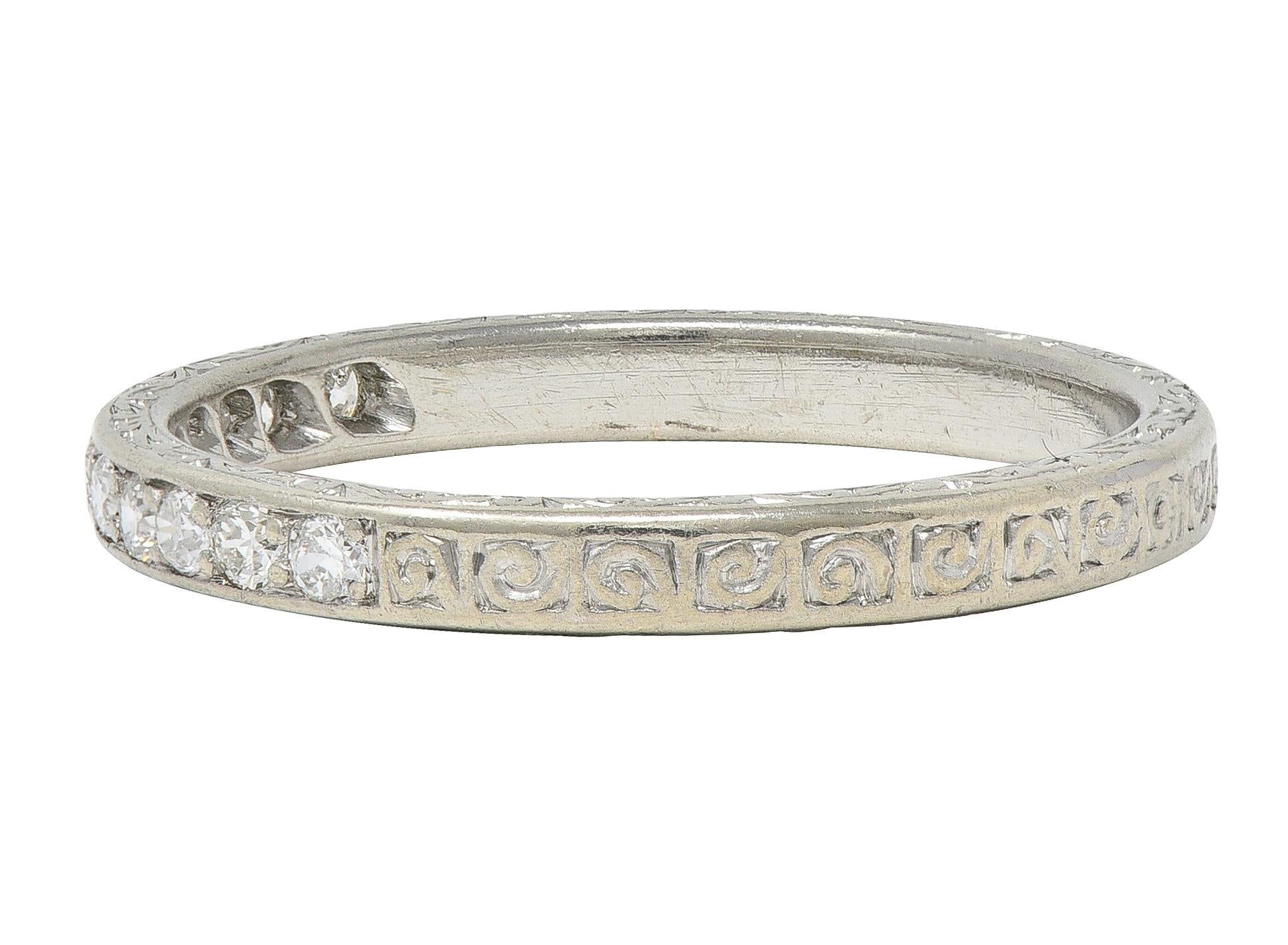 Art Deco 0.33 CTW Diamond Platinum Vintage Scrolling Wedding Band Ring