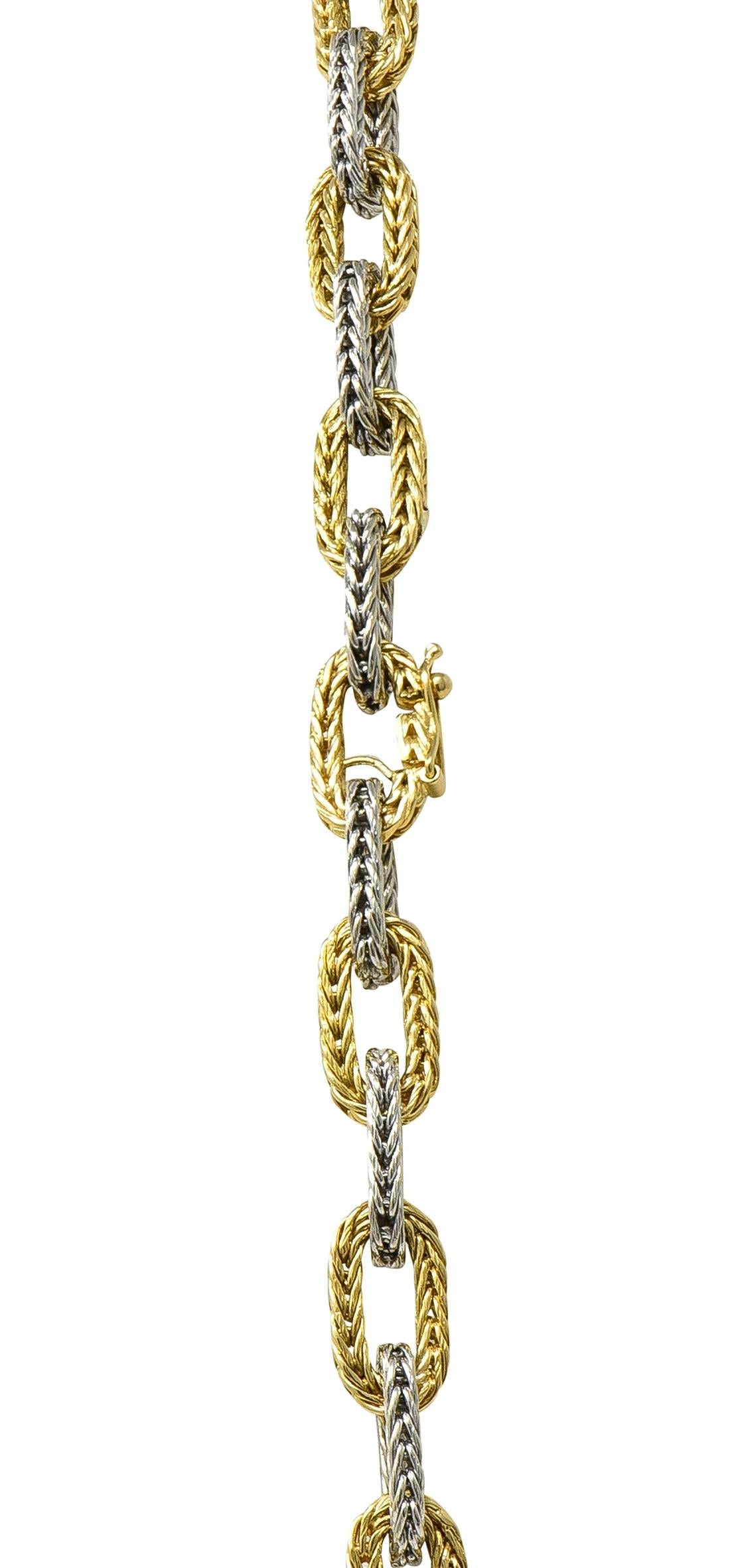 1960's 18 Karat Two-Tone Gold Vintage Woven Mesh Cable Link Chain Necklace