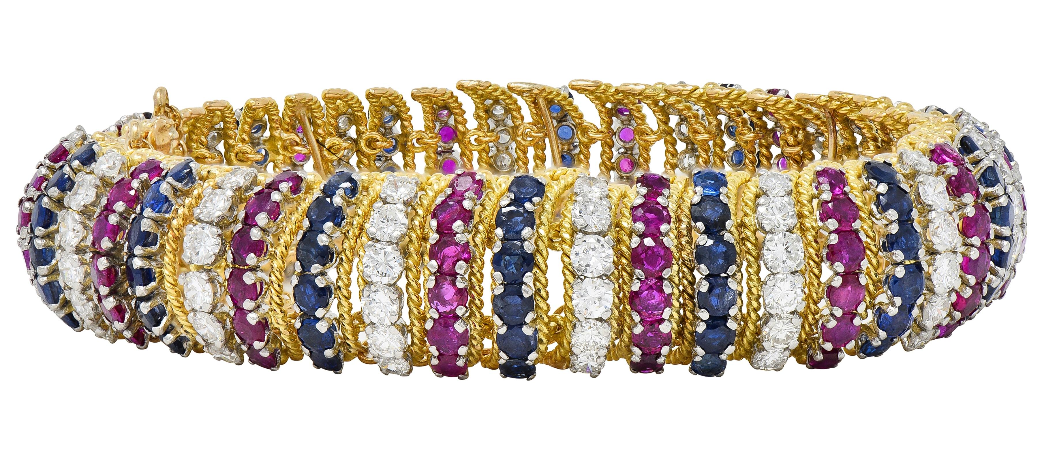Vourakis 1990 14.08 CTW Sapphire Diamond Ruby Platinum 18K Gold Vintage Bracelet