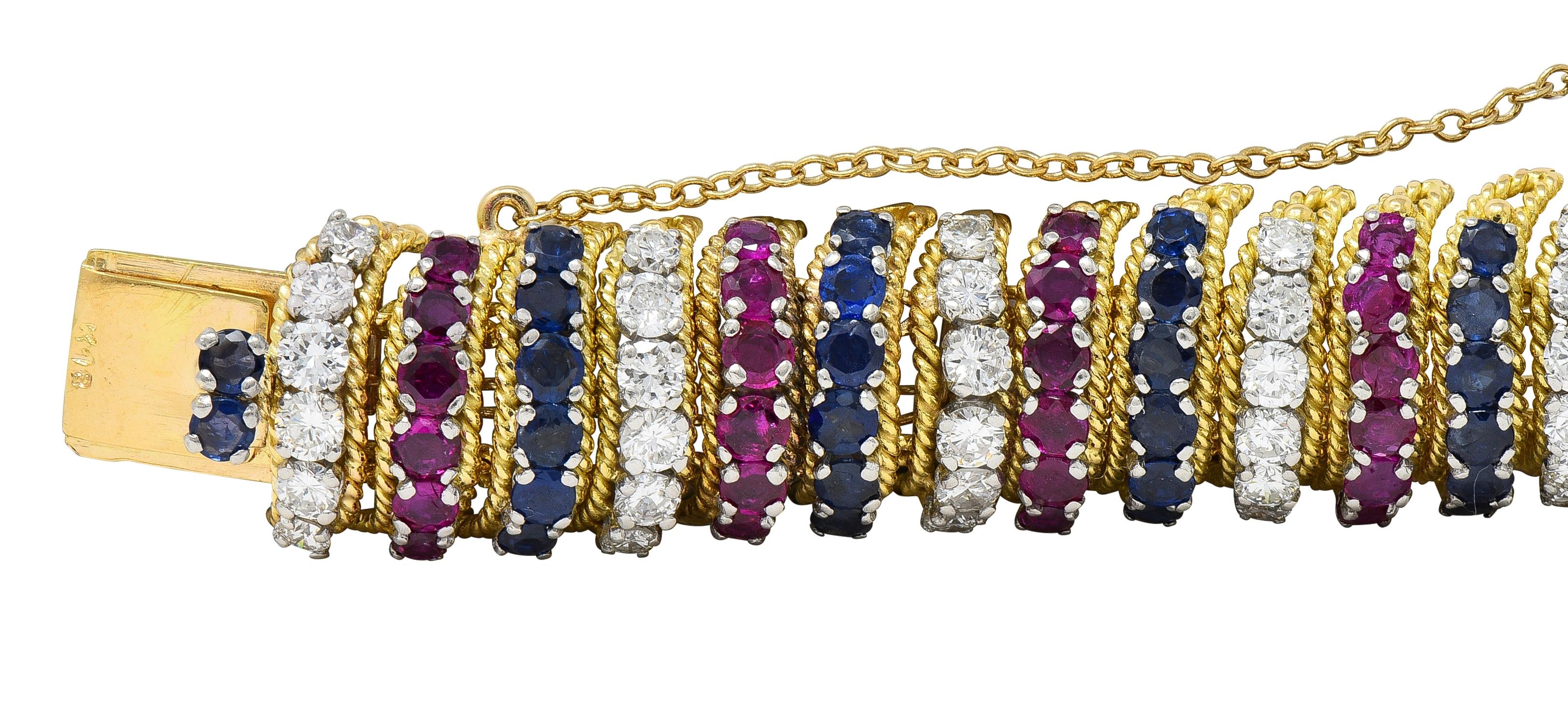 Vourakis 1990 14.08 CTW Sapphire Diamond Ruby Platinum 18K Gold Vintage Bracelet