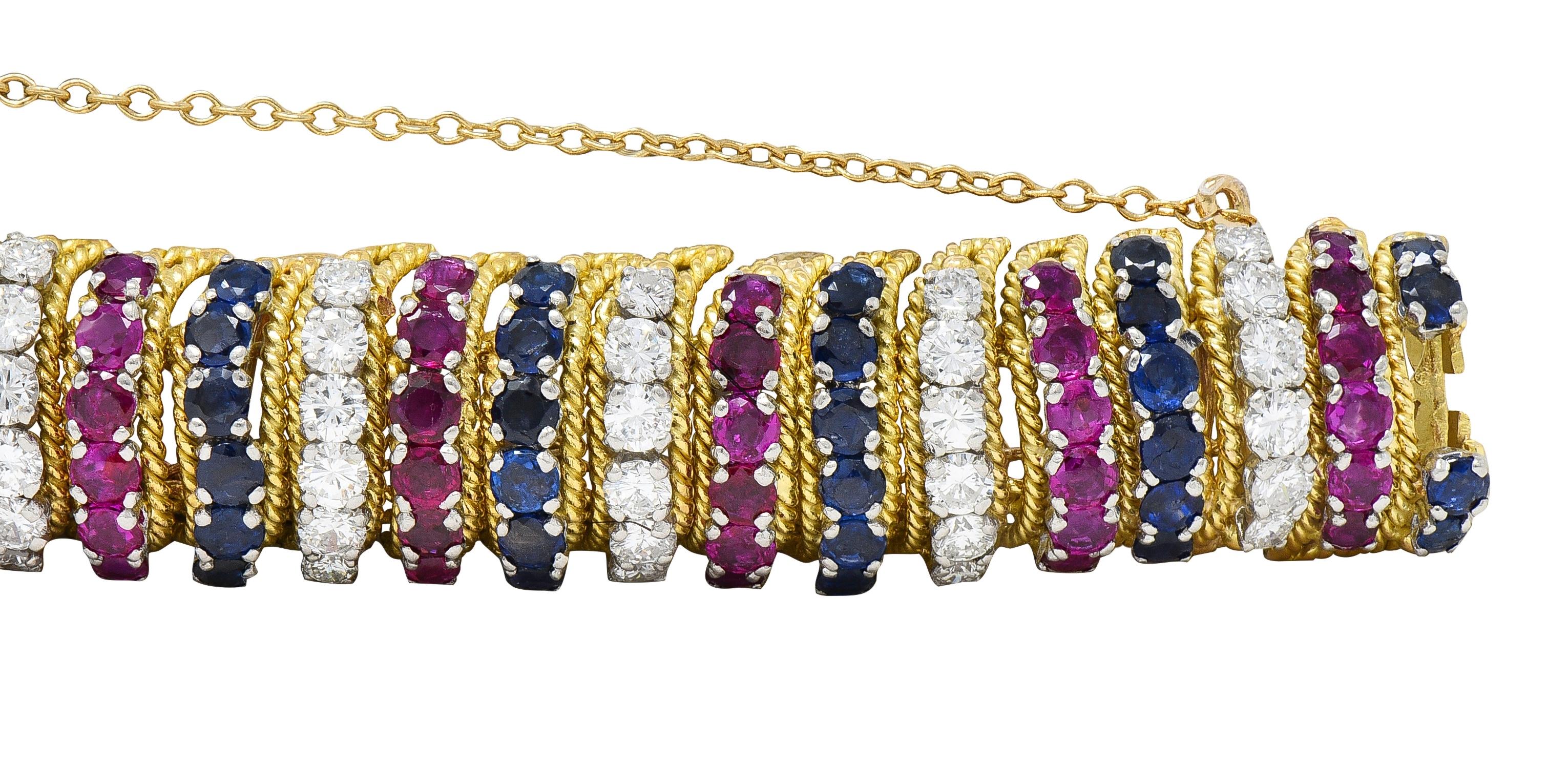 Vourakis 1990 14.08 CTW Sapphire Diamond Ruby Platinum 18K Gold Vintage Bracelet