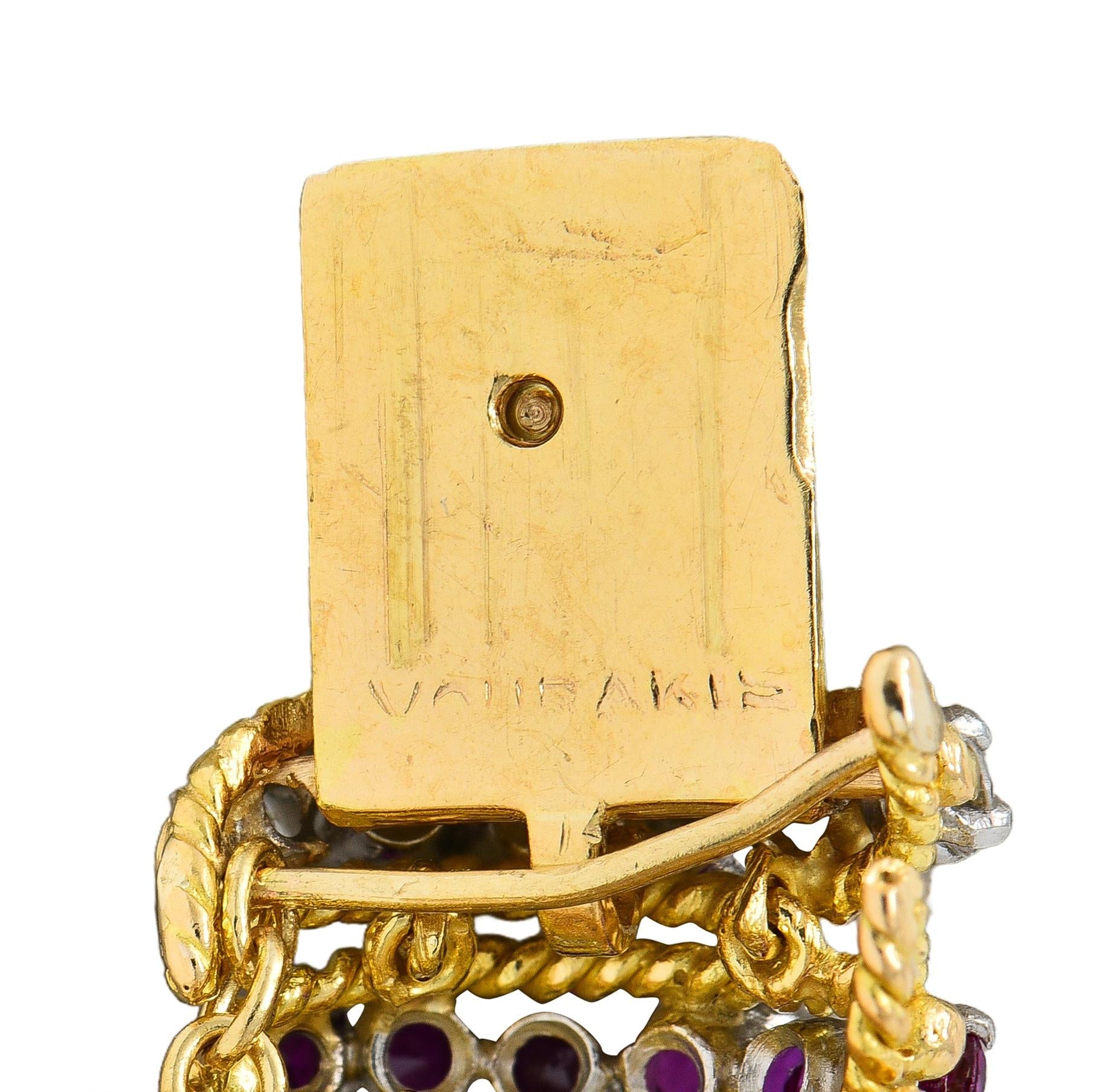 Vourakis 1990 14.08 CTW Sapphire Diamond Ruby Platinum 18K Gold Vintage Bracelet