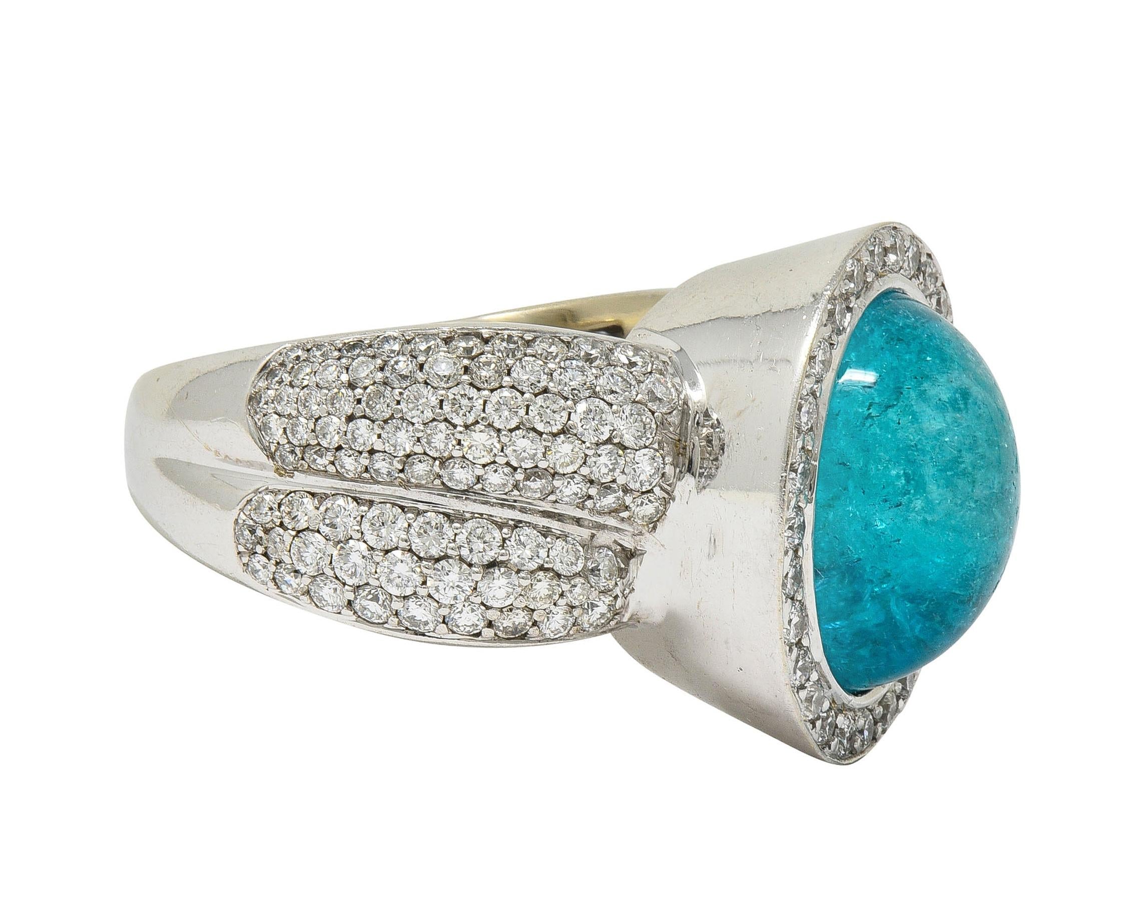 Vintage Paraiba Tourmaline Diamond 14 Karat White Gold Halo Ring GIA