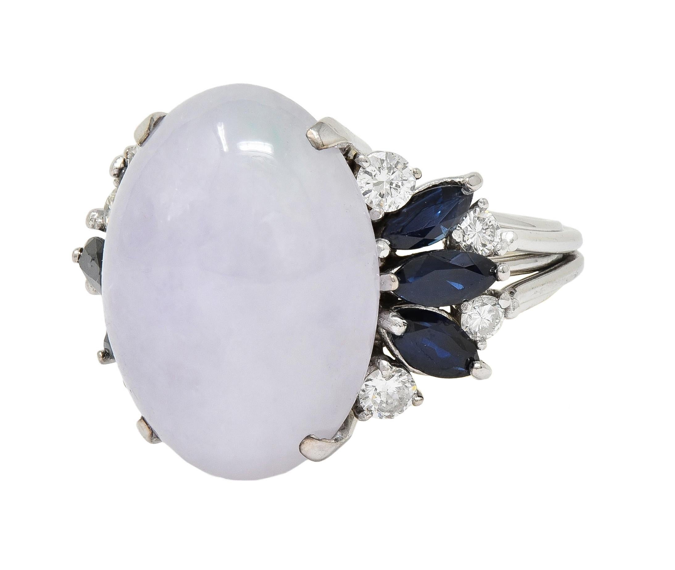 Mid-Century Lavender Jade Sapphire Diamond 14 Karat White Gold Vintage Ring