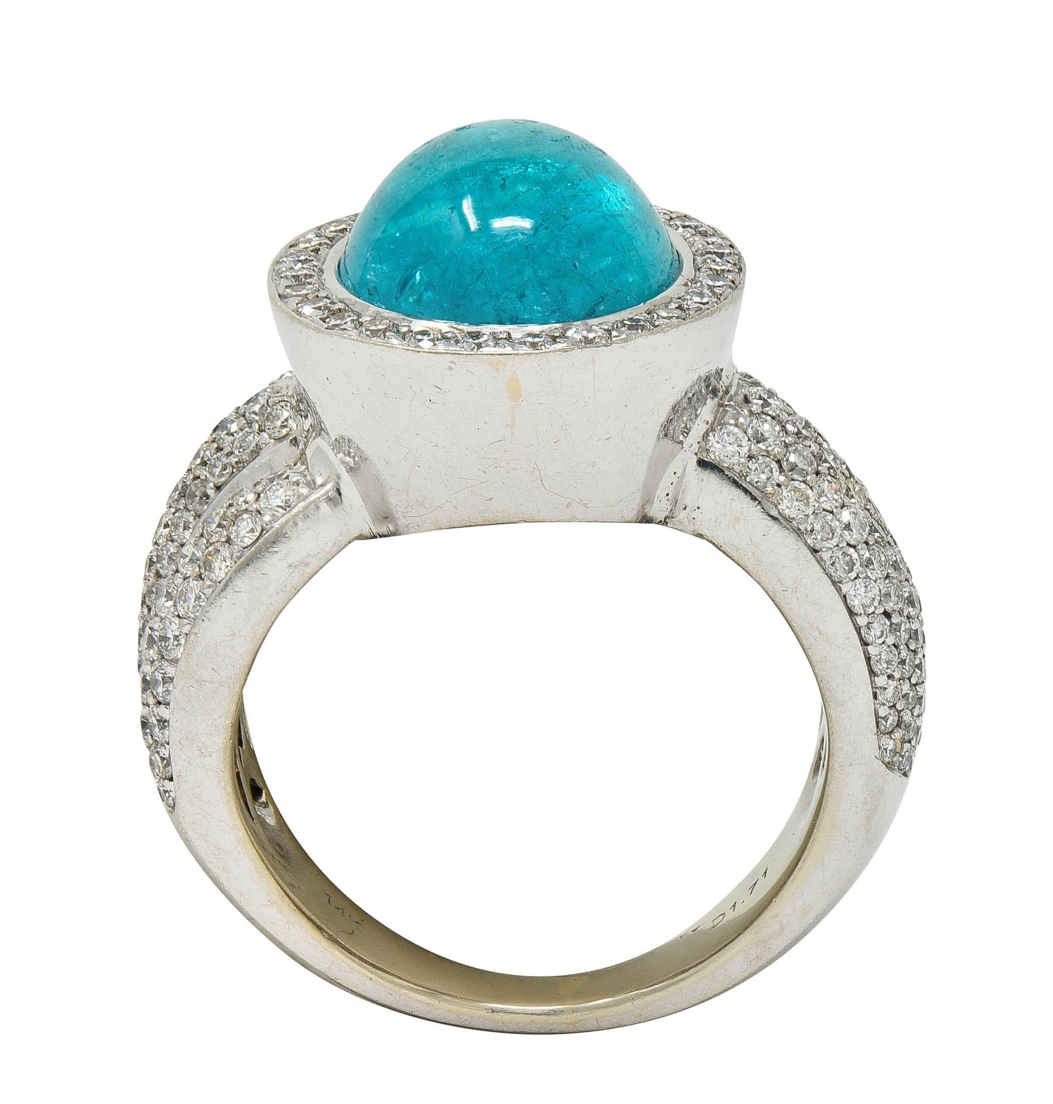 Vintage Paraiba Tourmaline Diamond 14 Karat White Gold Halo Ring GIA