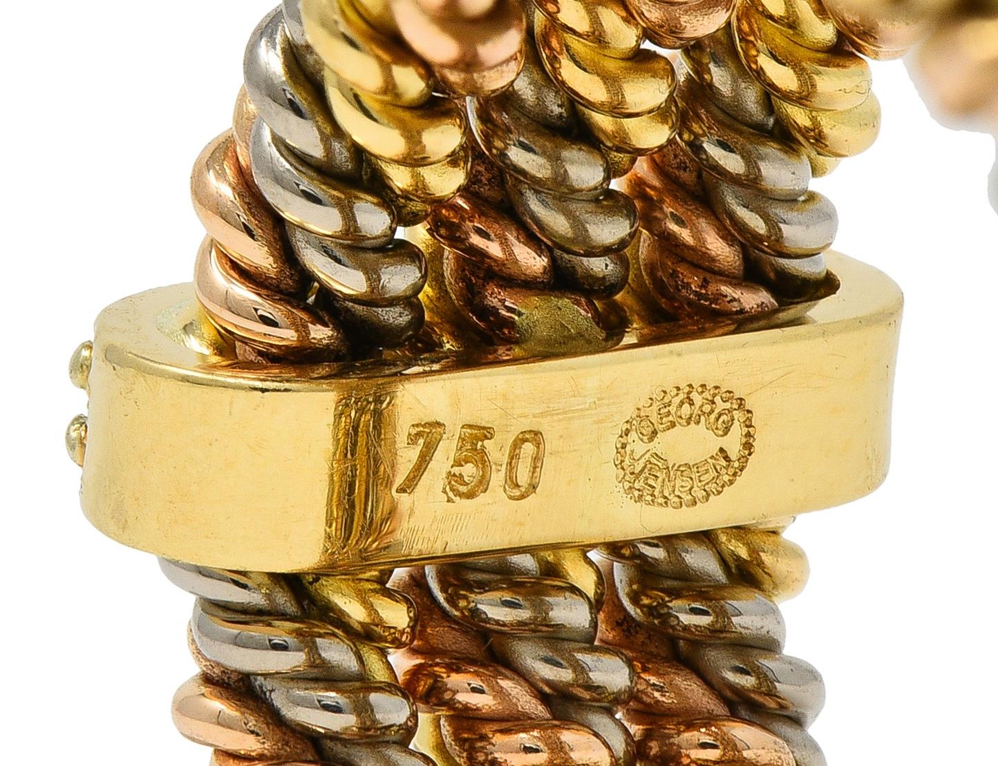 1970's Georg Jensen Diamond 18K Tri-Colored Gold Twisted Rope Vintage Band Ring