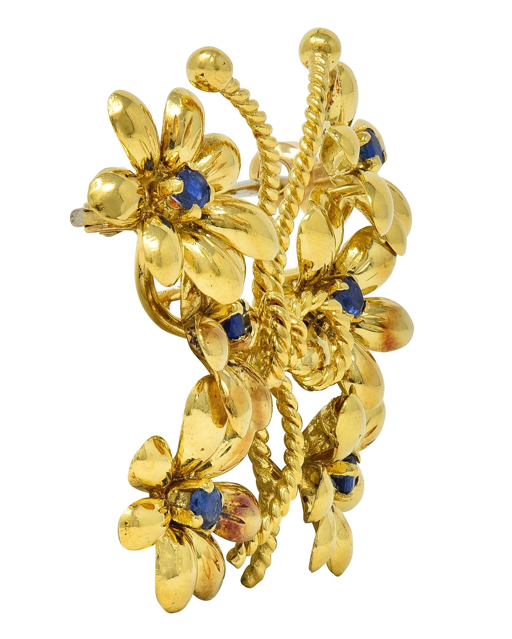 Tiffany & Co. 1960 Sapphire 18K Gold Vintage Bow Floral Butterfly Brooch
