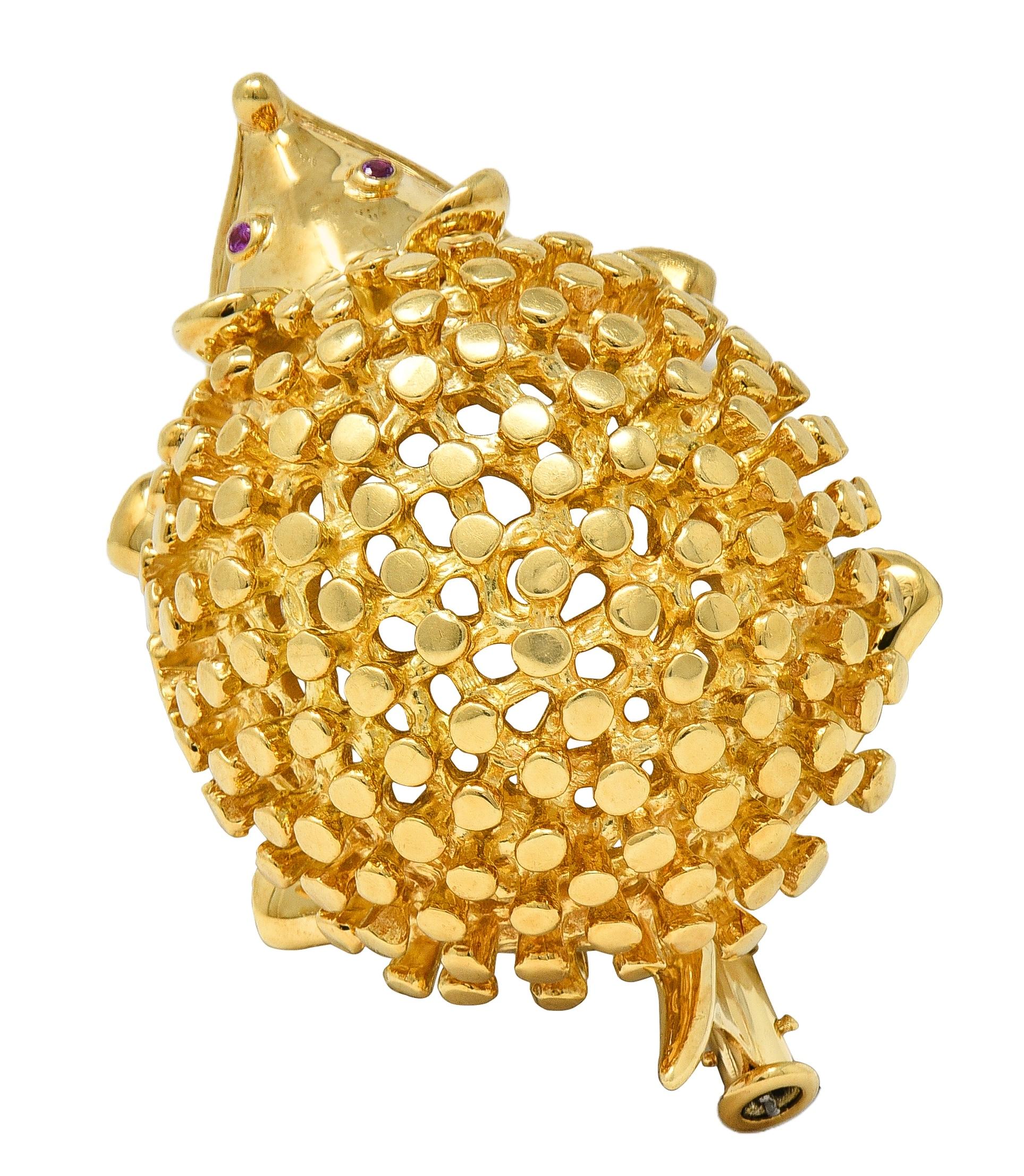 Schlumberger Tiffany & Co. 1980's Ruby 18K Yellow Gold Vintage Hedgehog Brooch