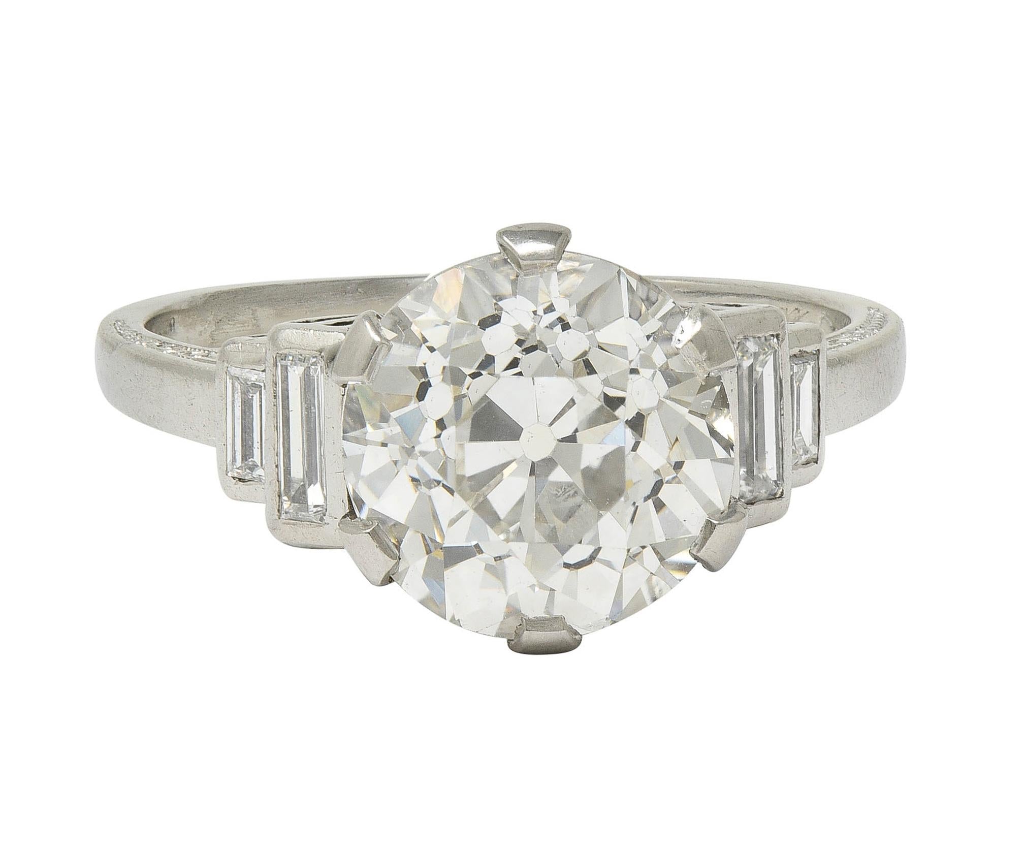 Early Retro 1943 3.92 CTW Diamond Platinum Vintage Engagement Ring GIA
