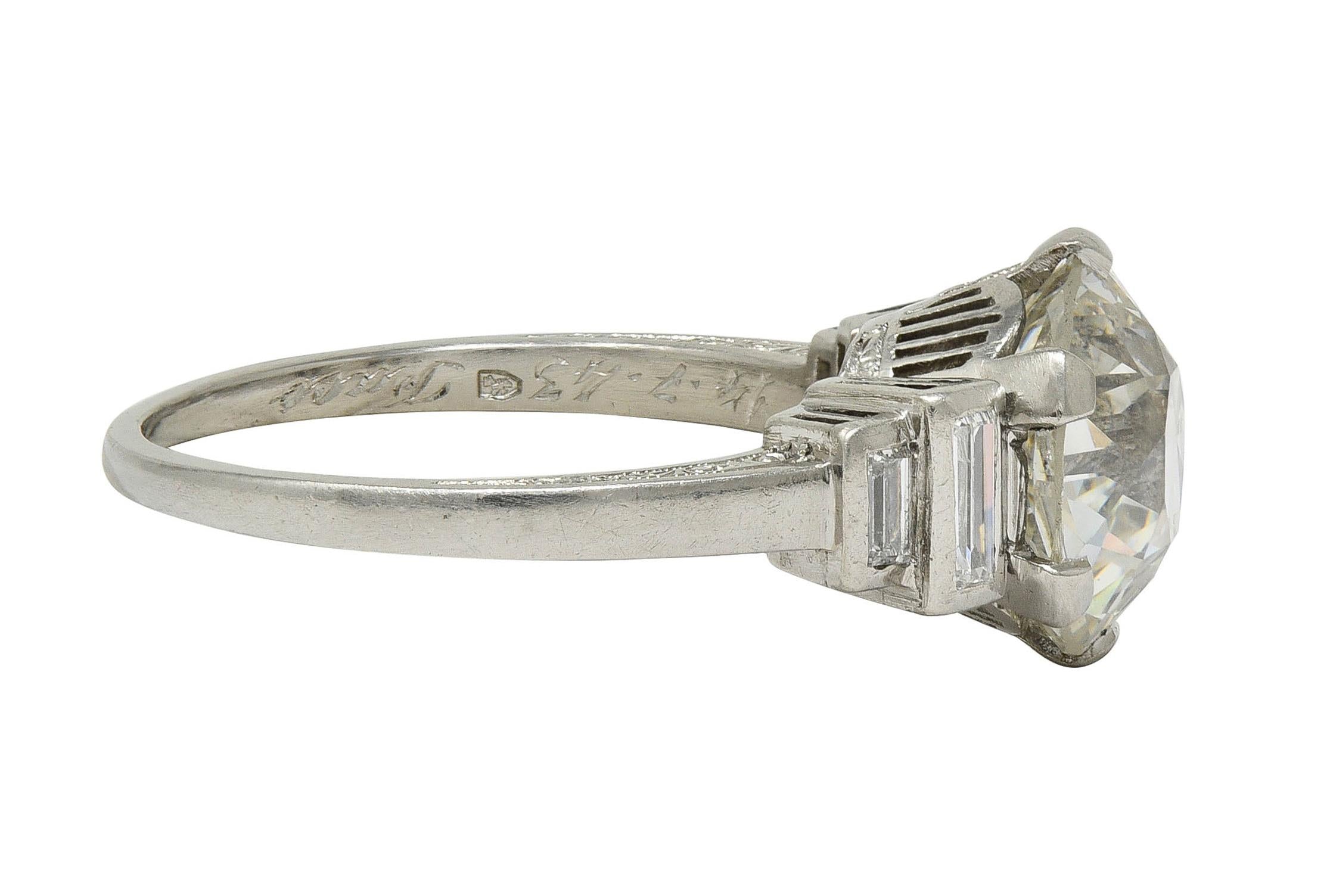 Early Retro 1943 3.92 CTW Diamond Platinum Vintage Engagement Ring GIA