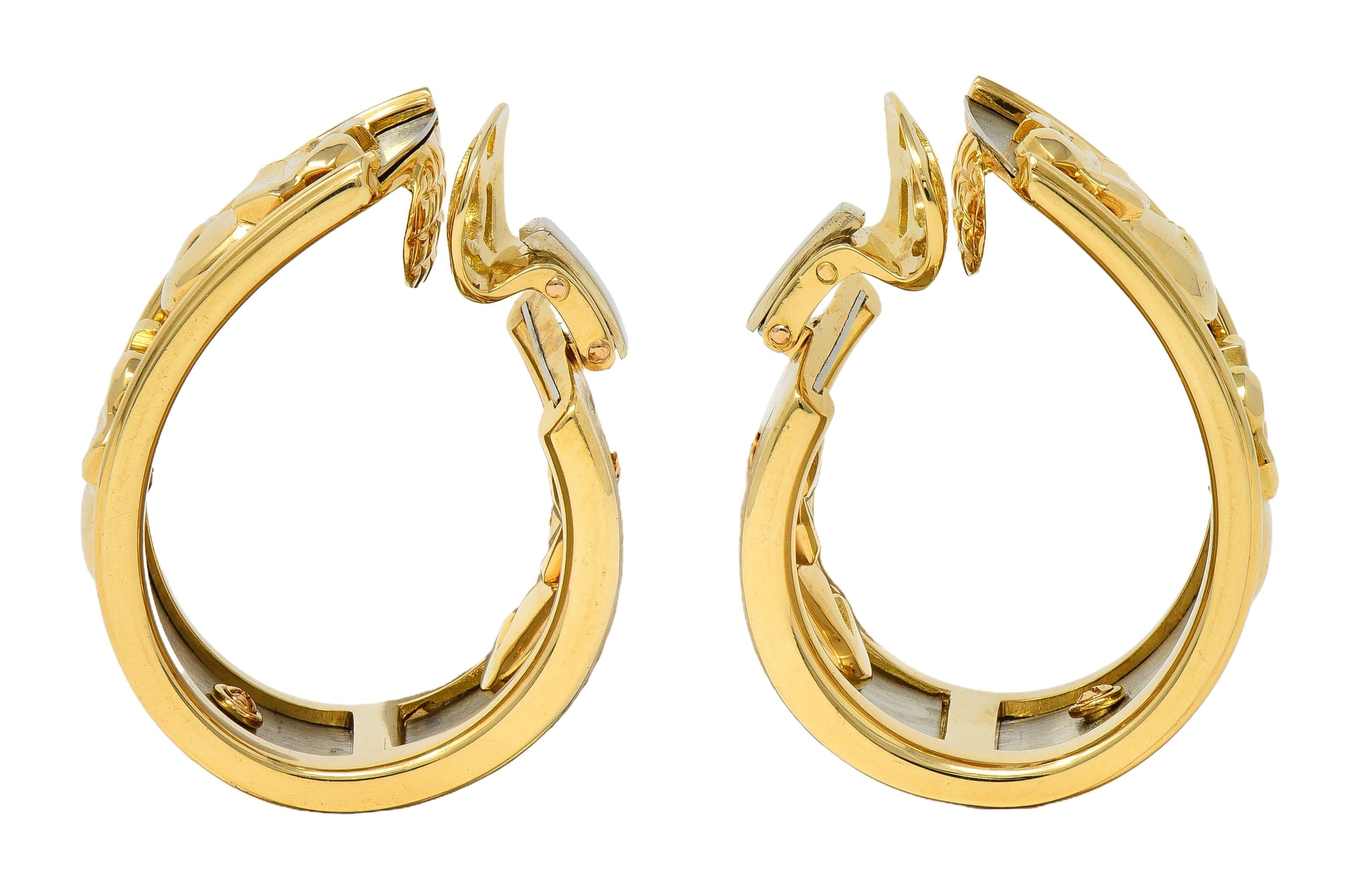 Cartier French 1990's Emerald 18K Gold Mahango Elephants Vintage J-Hoop Earrings