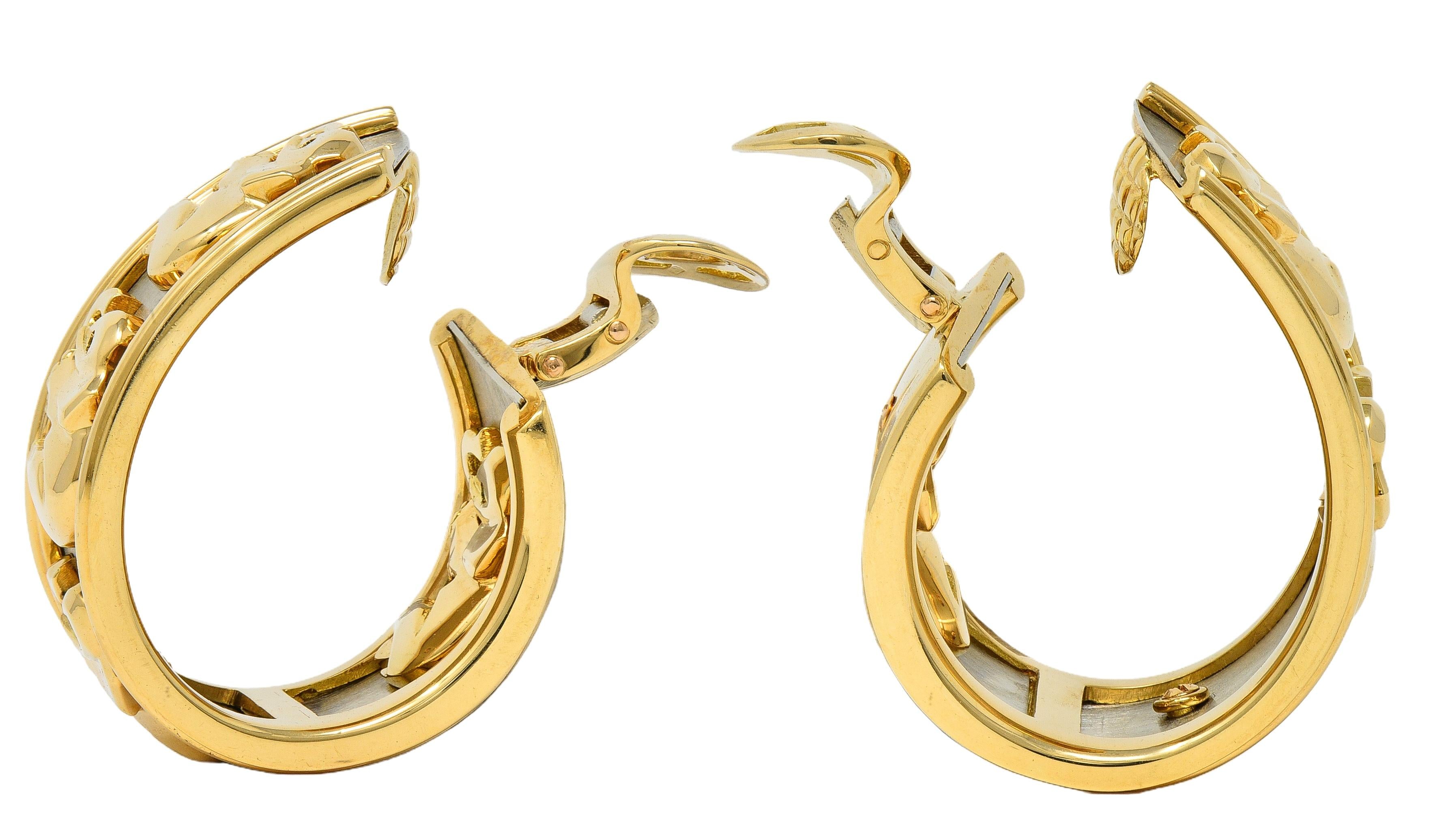 Cartier French 1990's Emerald 18K Gold Mahango Elephants Vintage J-Hoop Earrings