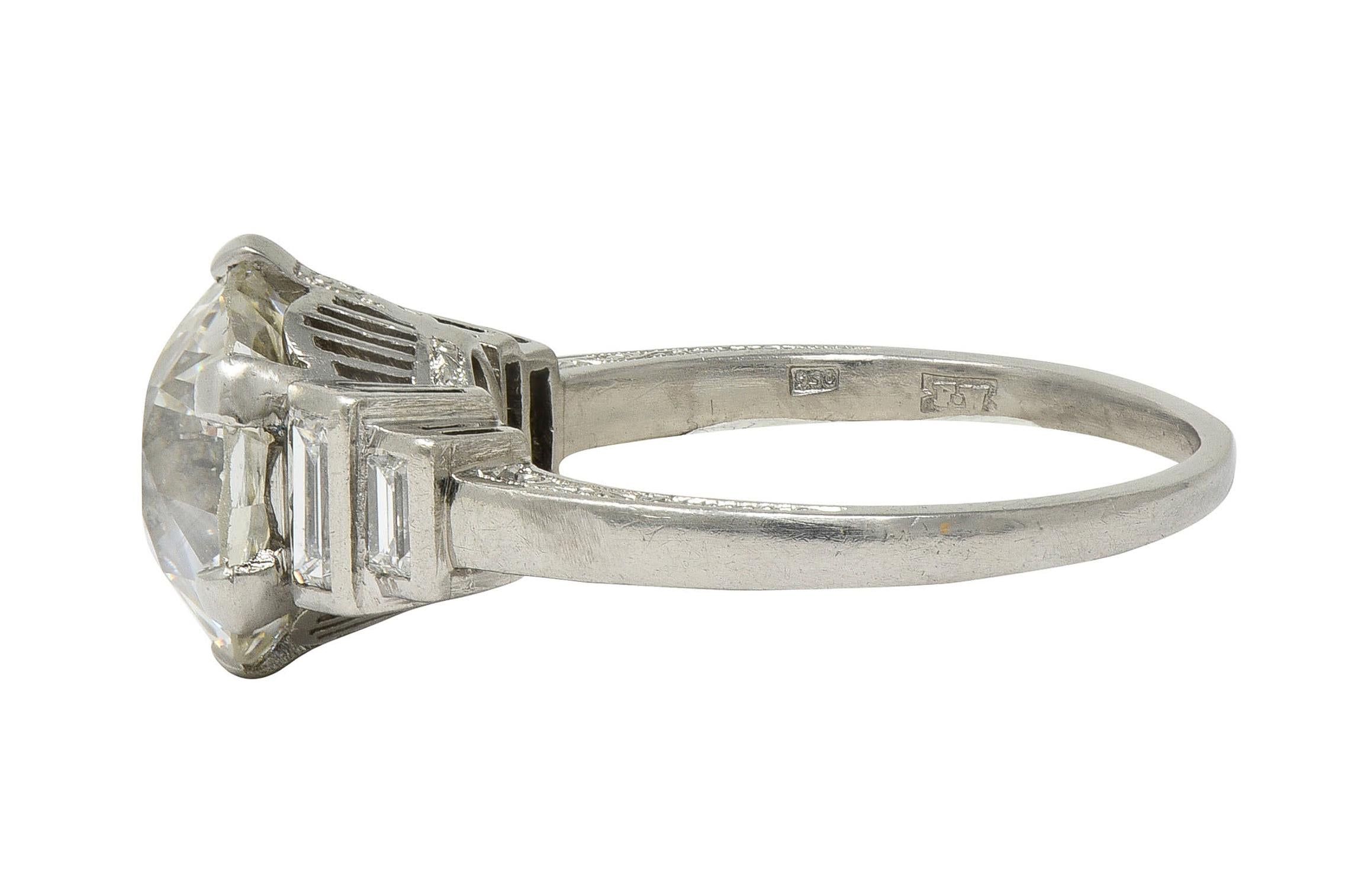 Early Retro 1943 3.92 CTW Diamond Platinum Vintage Engagement Ring GIA