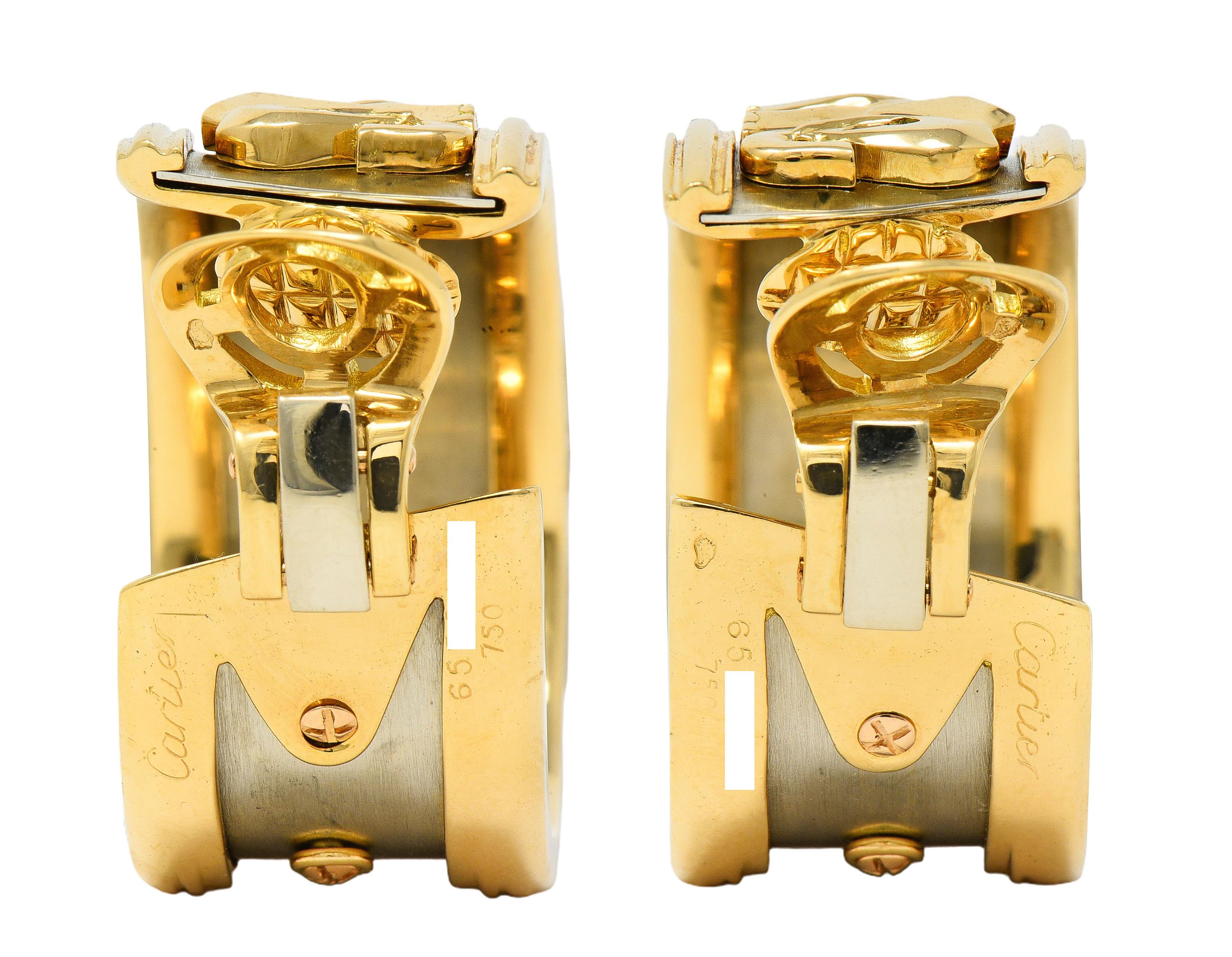 Cartier French 1990's Emerald 18K Gold Mahango Elephants Vintage J-Hoop Earrings
