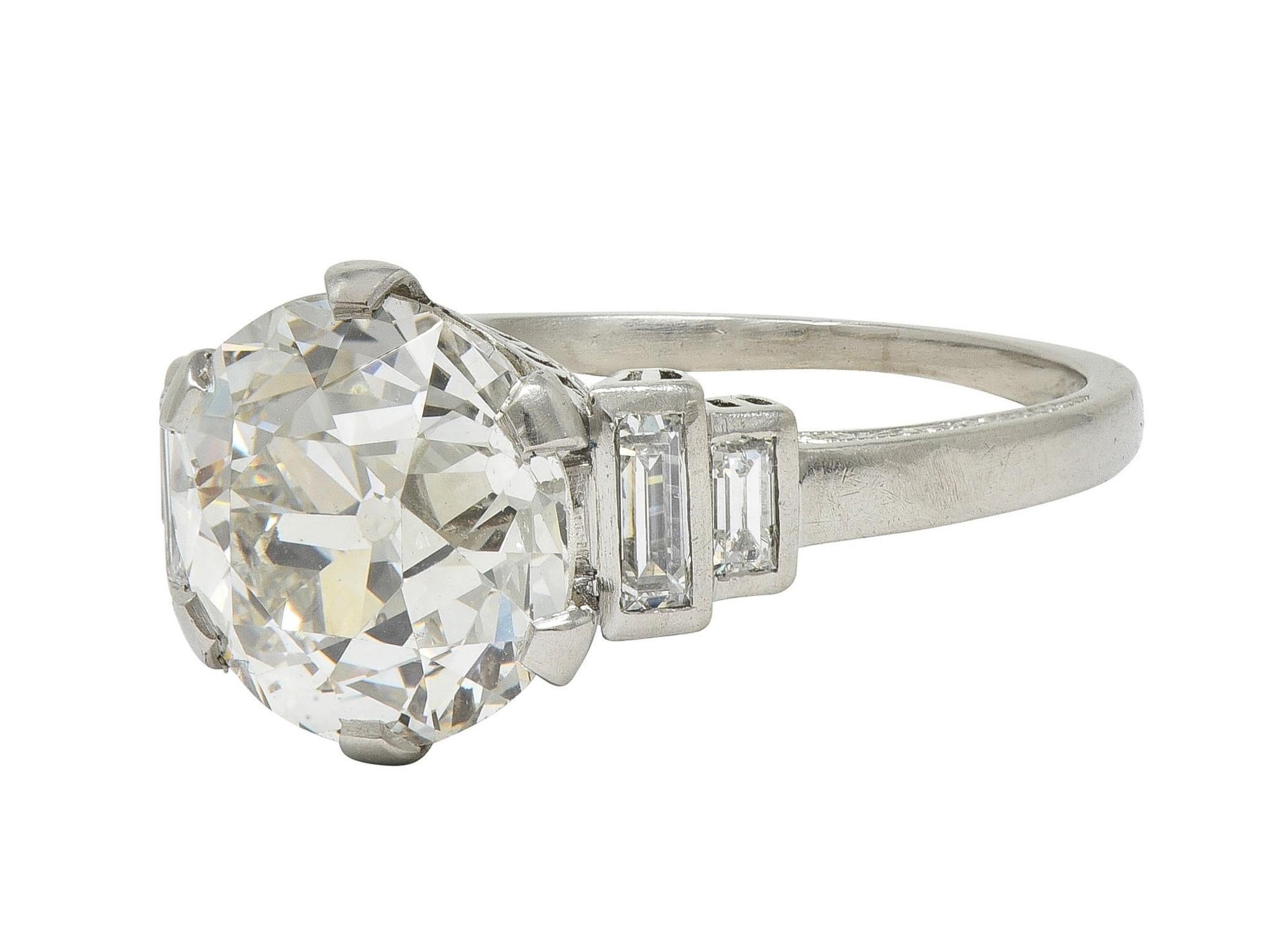 Early Retro 1943 3.92 CTW Diamond Platinum Vintage Engagement Ring GIA
