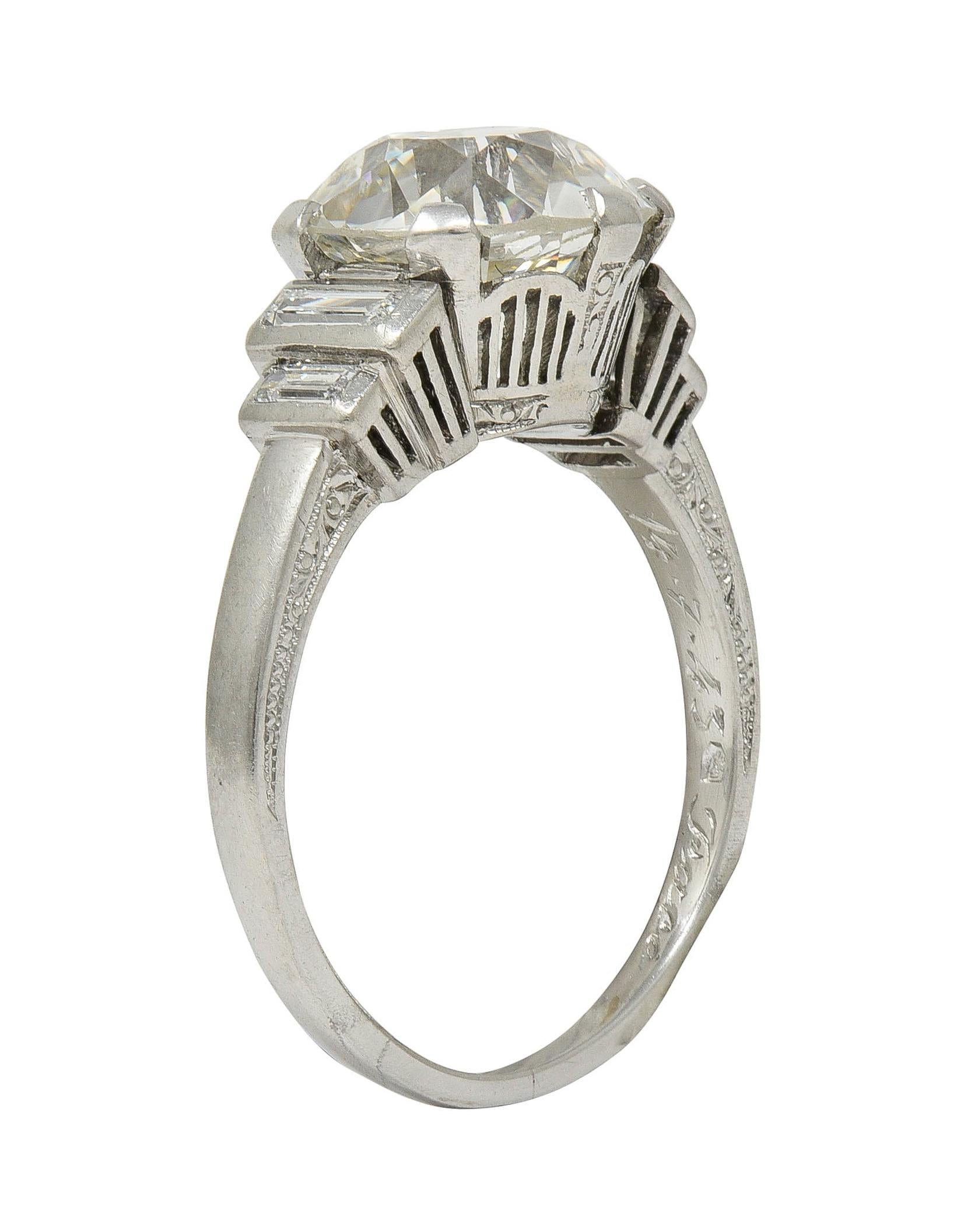 Early Retro 1943 3.92 CTW Diamond Platinum Vintage Engagement Ring GIA