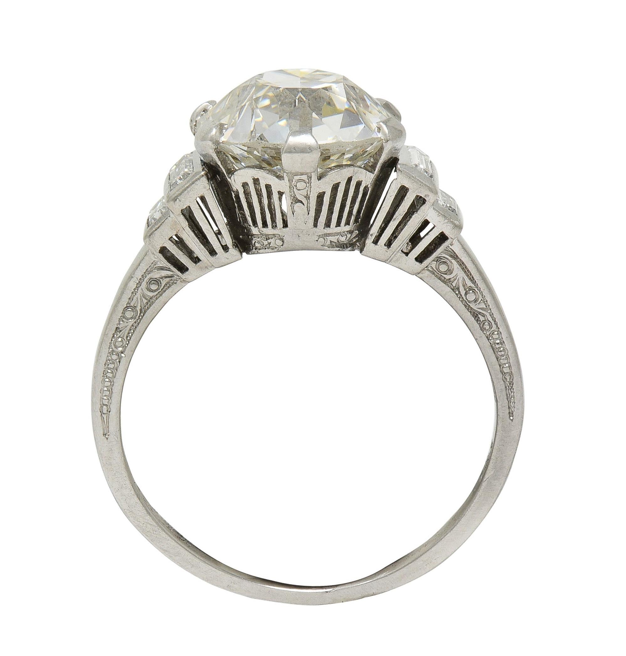 Early Retro 1943 3.92 CTW Diamond Platinum Vintage Engagement Ring GIA