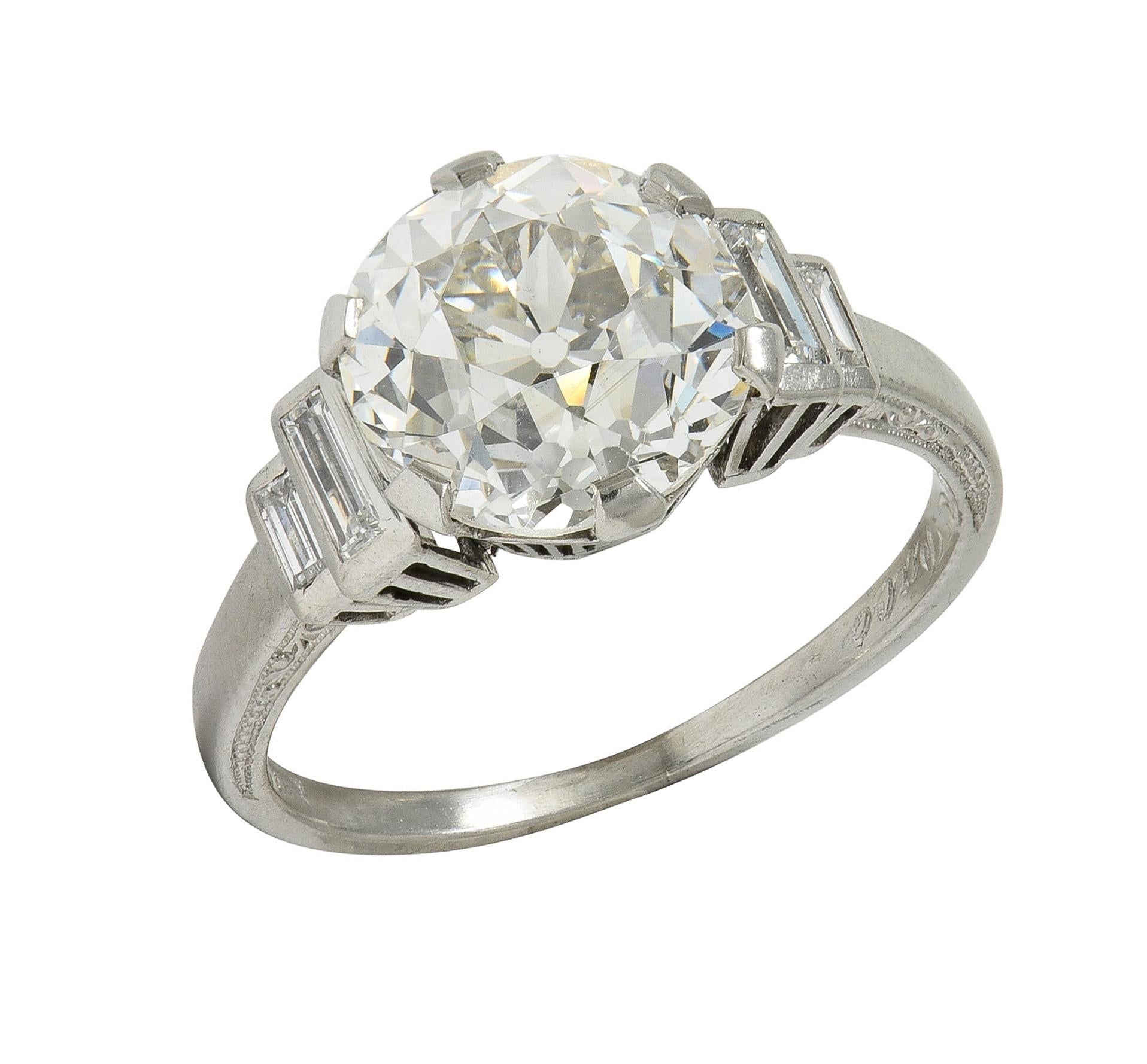 Early Retro 1943 3.92 CTW Diamond Platinum Vintage Engagement Ring GIA