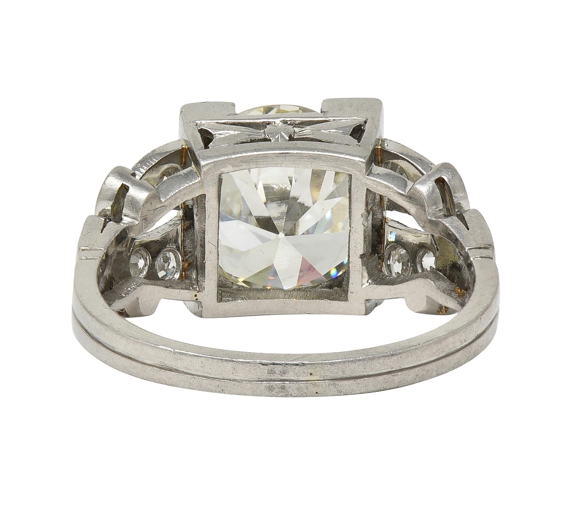 Art Deco 2.95 CTW European Diamond Platinum Vintage Buckle Engagement Ring GIA