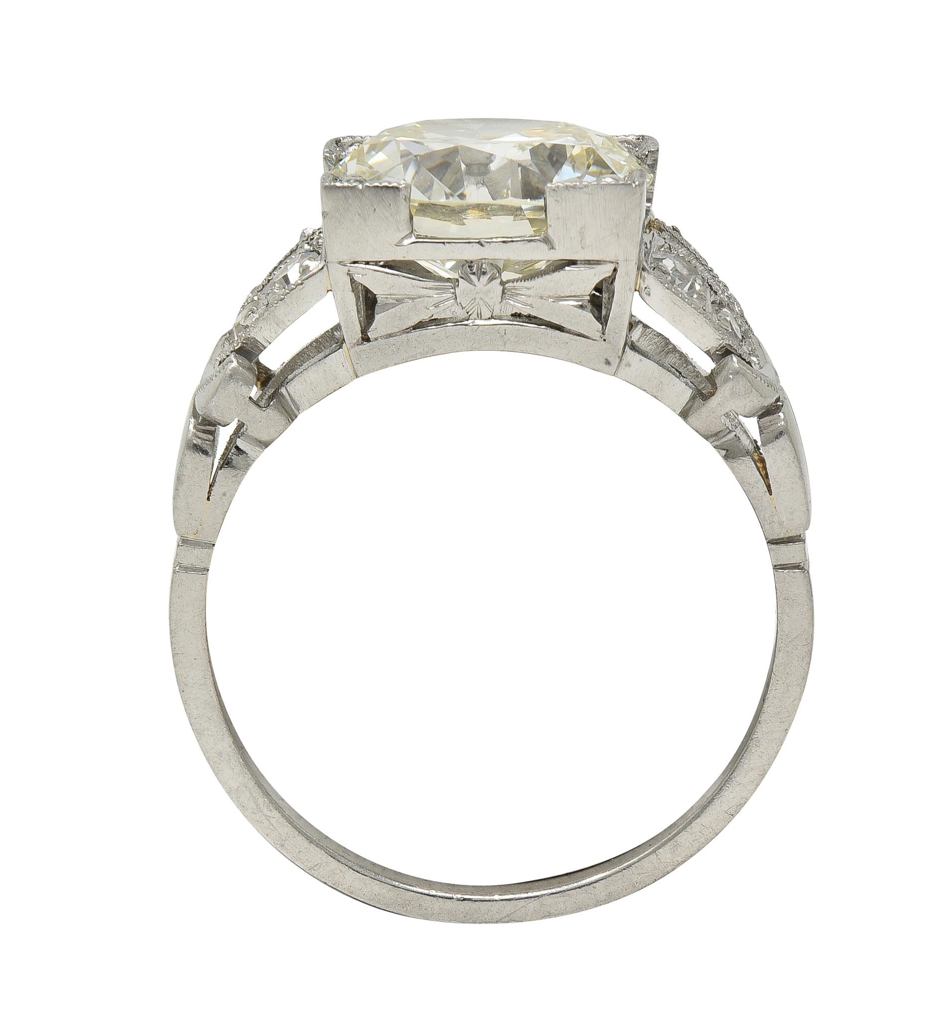 Art Deco 2.95 CTW European Diamond Platinum Vintage Buckle Engagement Ring GIA