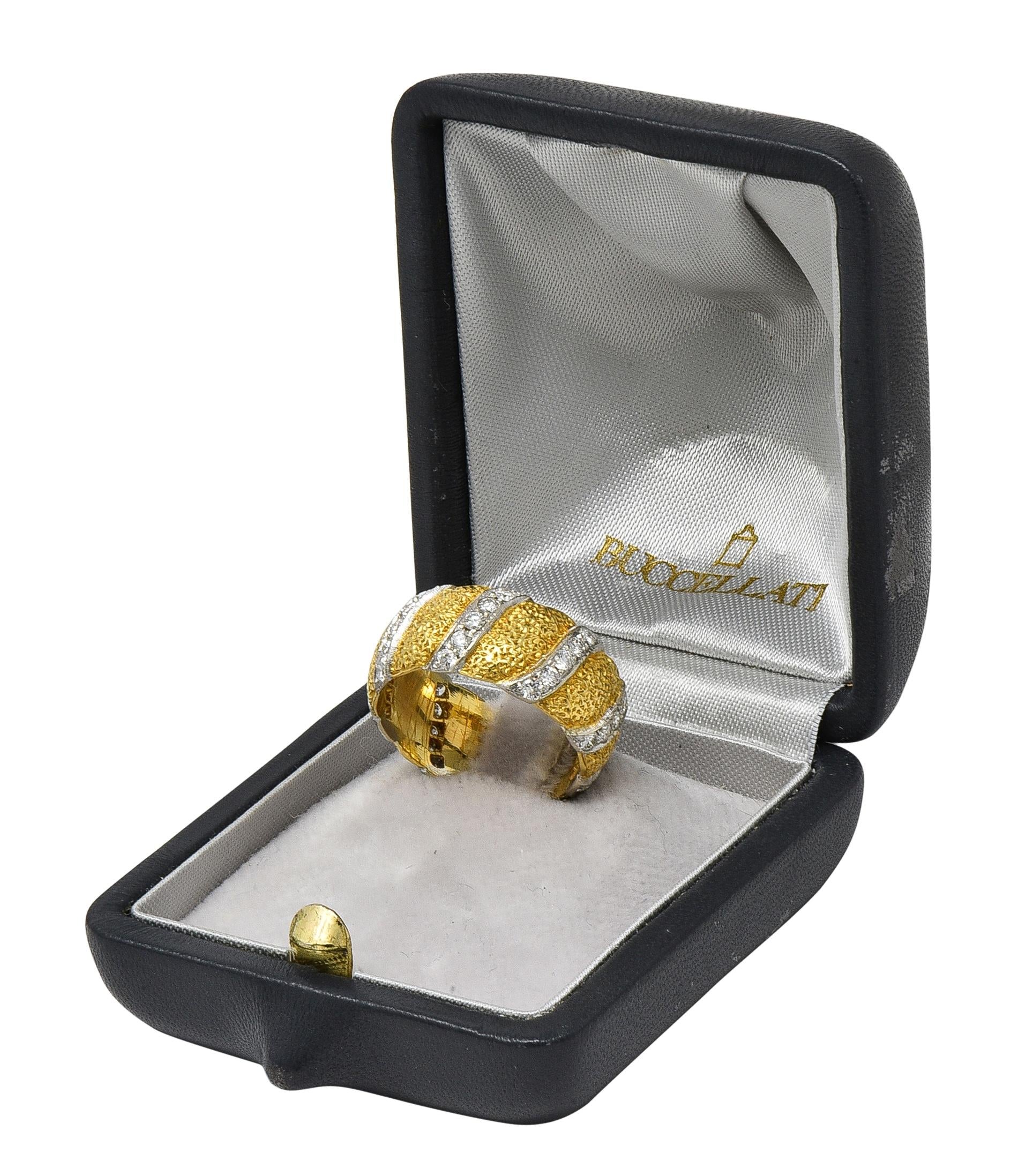 Buccellati 1980's 1.20 CTW Diamond 18K Gold Eternelle Textured Vintage Band Ring